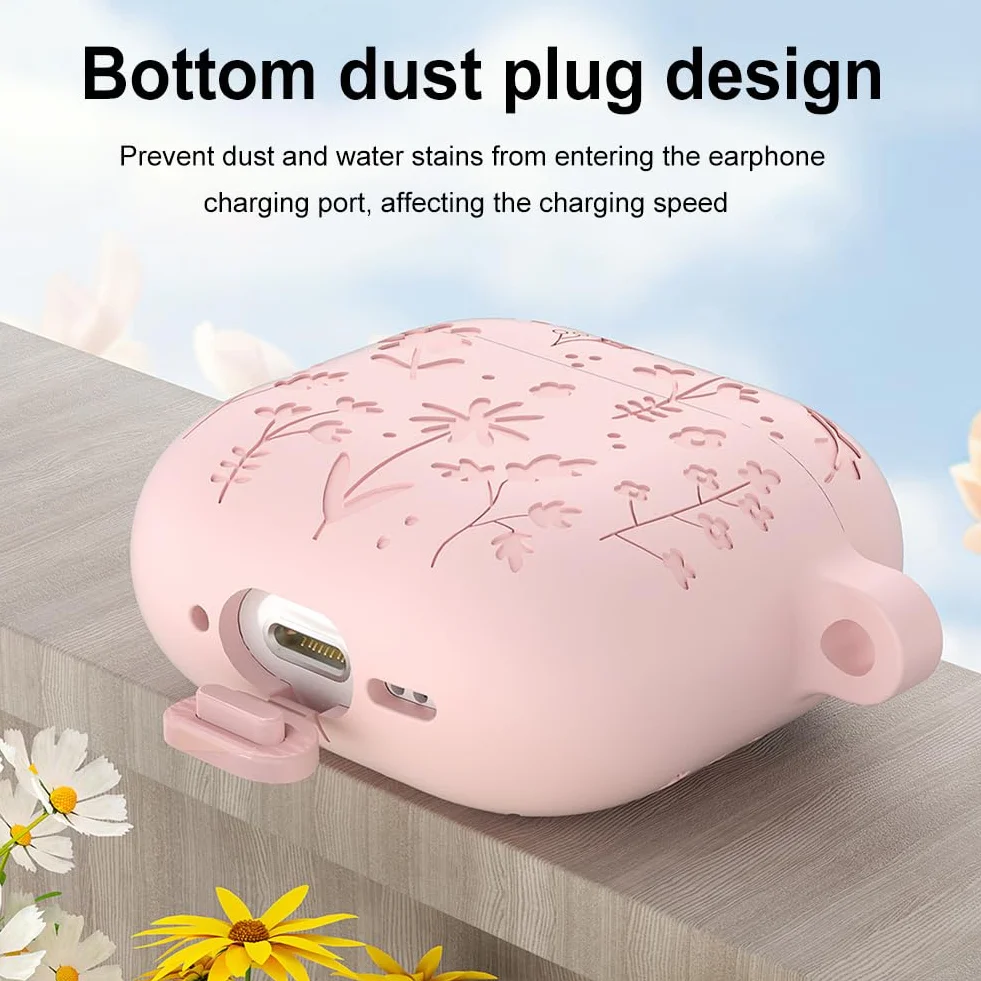 Urocze etui do Apple do AirPods 4 2024, 3D kwiat silikonowe miękkie etui na słuchawki pokrowiec ochronny z karabińczykiem do etui ładującego AirPods 4