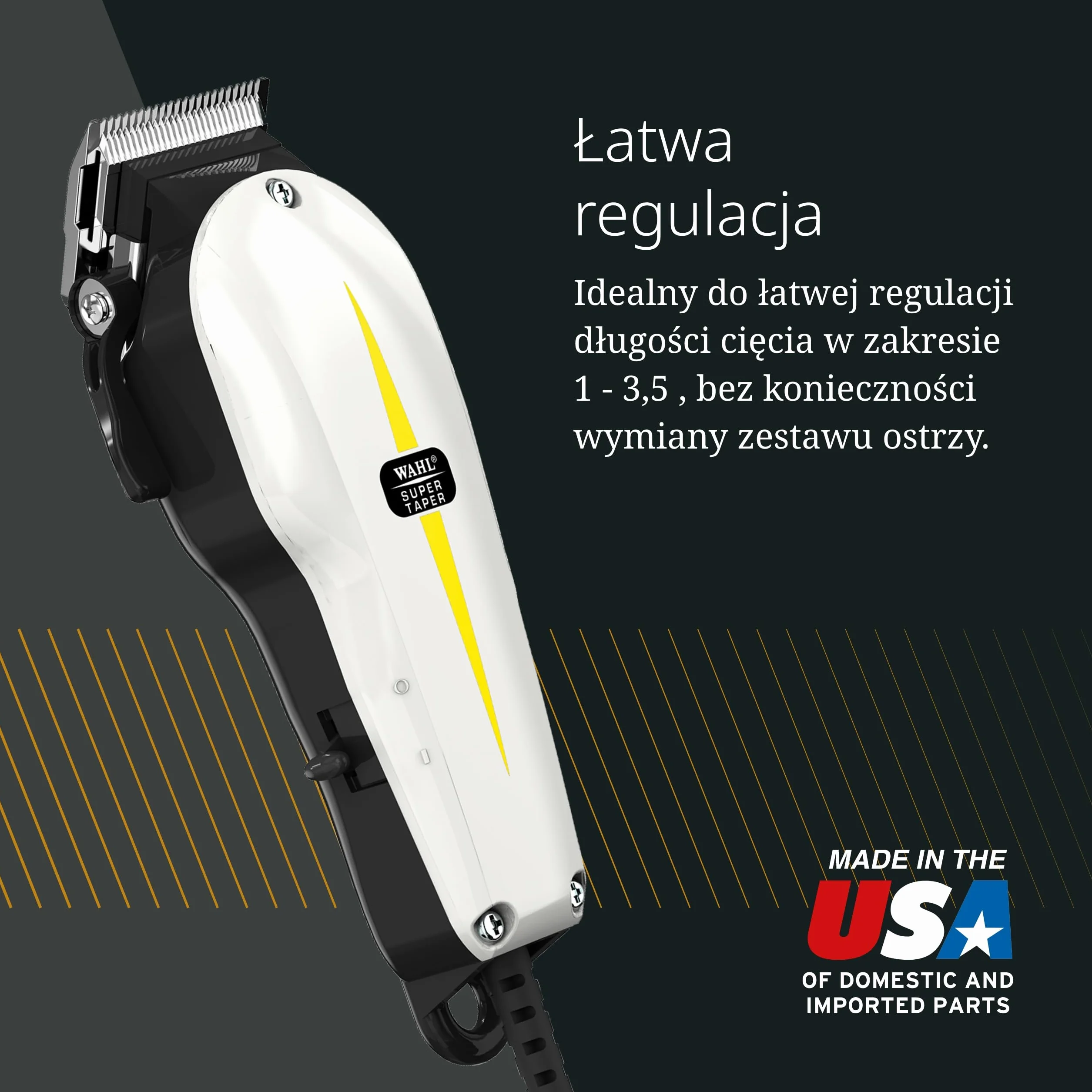 Wahl Super Taper - Professional Mains Hair Clipper - do usuwania luzem i zwężaniem się, czarno -białe