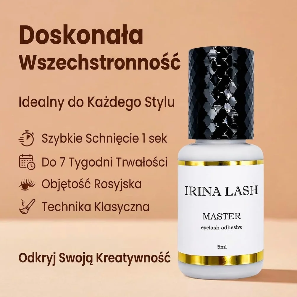 Klej do rzęs Master Volume, atest higieniczny, szybkoschnący 1 s, utrzymuje się do 7 tyg., 5 ml czarny, do przedłużania rzęs - Irina Lash