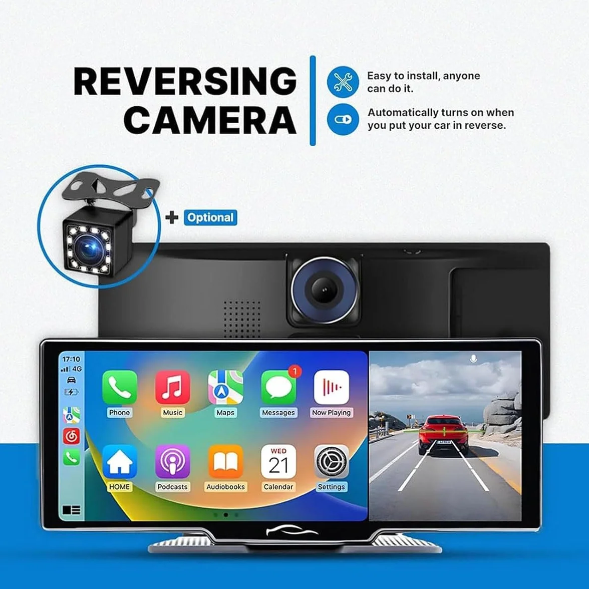Cartablet Pro Max 2025 Flexscreen ProCarplay bezprzewodowy wyświetlacz z kamerą 4Kam, 10,26" przenośny wyświetlacz HD Carplay i automatyczny, kamera zapasowa 1080P, wyświetlacz HD IPS, nawigacja GPS
