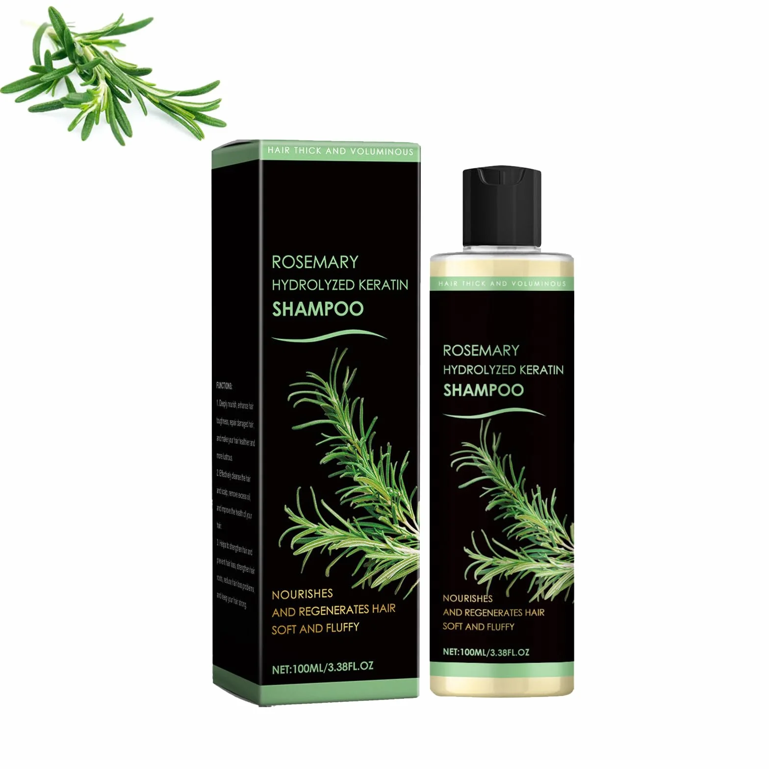 Szampon rozmarynowy do porostu włosów, organiczny szampon z rozmarynem z hydrolizowaną keratyną, naturalny szampon wzmacniający do delikatnych włosów, dla kobiet i mężczyzn (1 szt.)