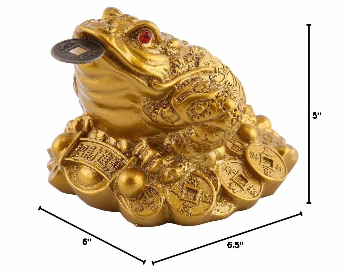Złota chińska żaba Feng Shui statuetka z monetą mosiądz 65 × 60 × 50 mm