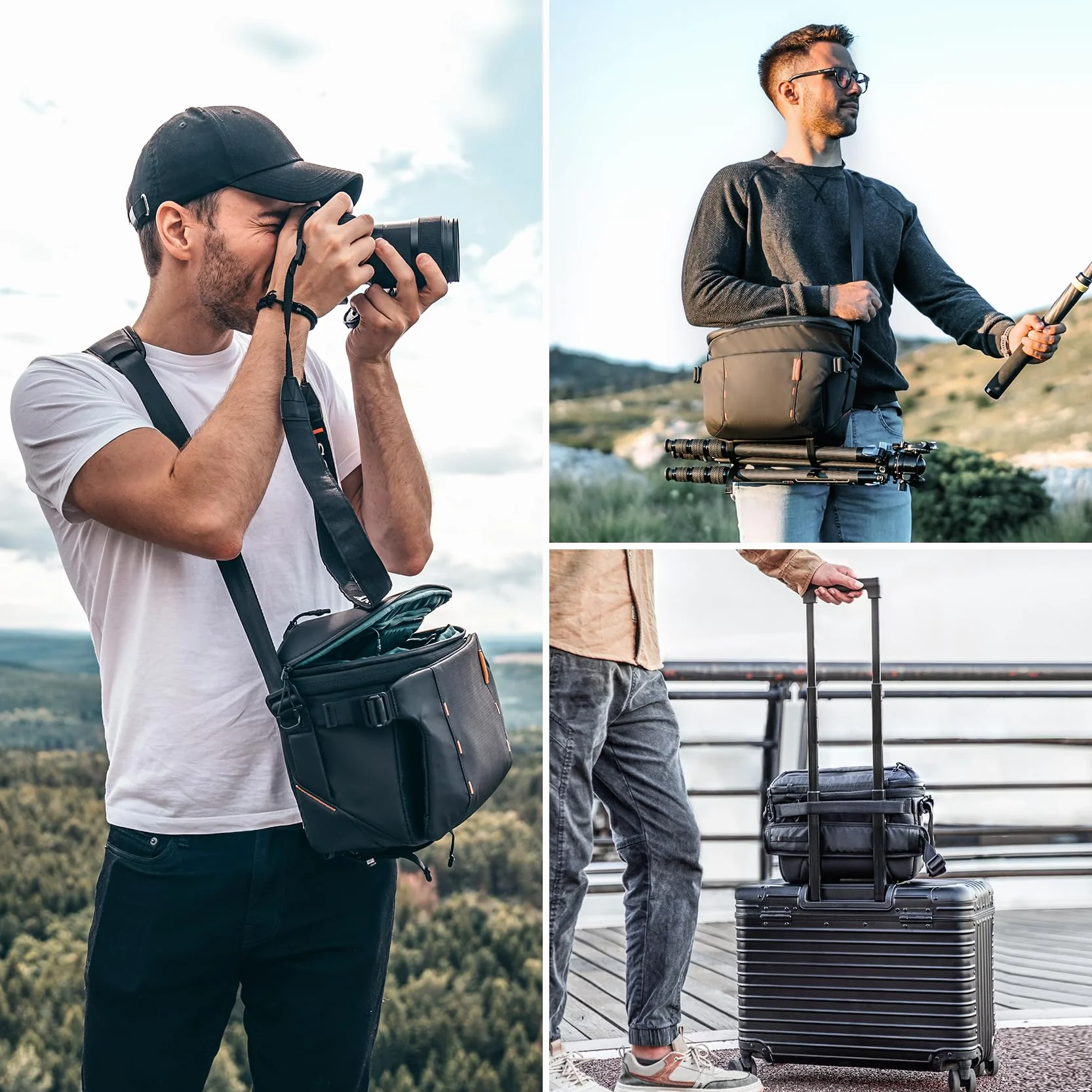 PGYTECH OneMo torba na ramię na aparat fotograficzny, wodoodporna torba na aparat podróżny, torba na aparat odblaskowy, czarny, 11L-13L, OneMo czarna proca (11L)