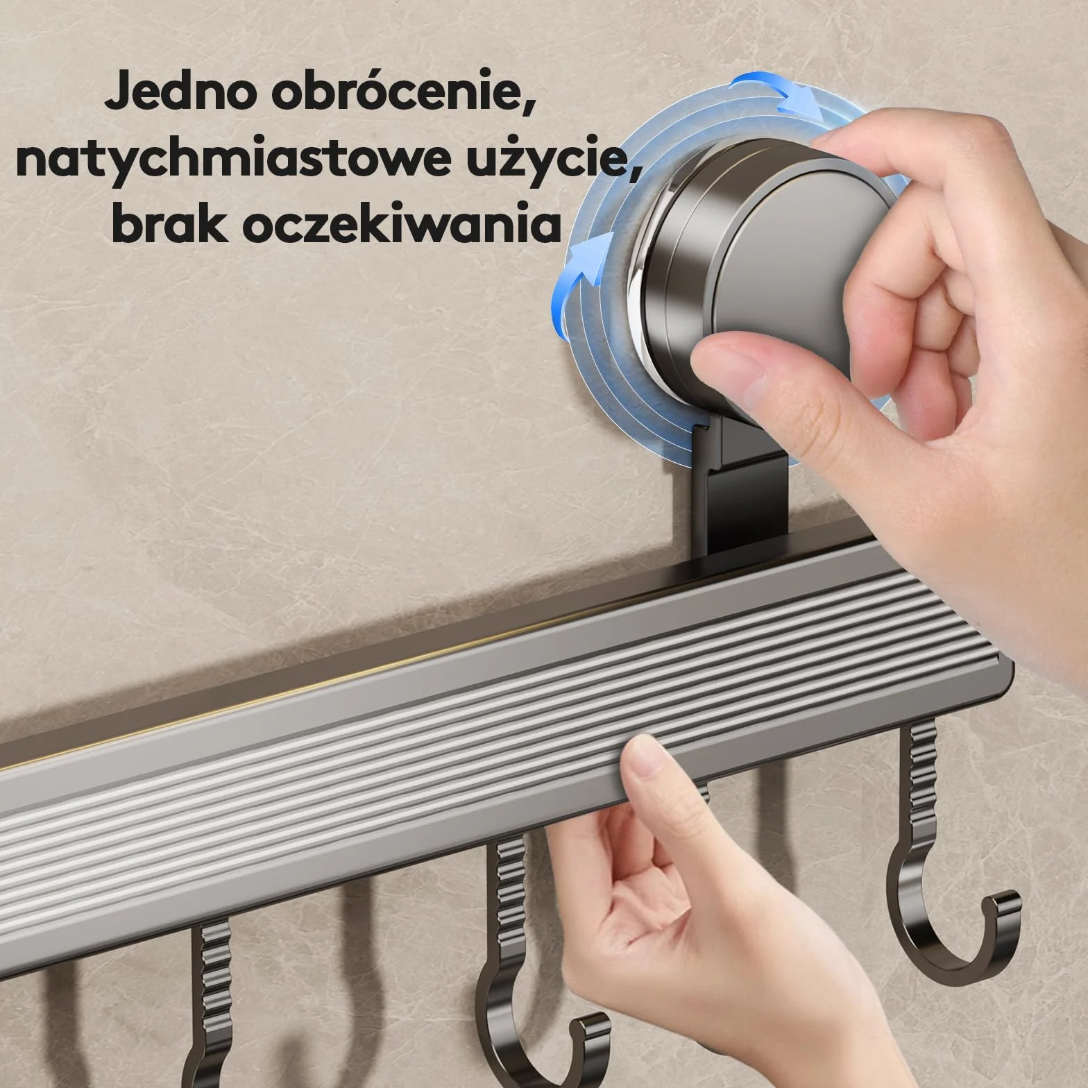 Listwa hakowa do kuchni bez wiercenia z przyssawką | 8 haków, długość 40 cm, nośność 20 kg, montaż w 1 minutę | Demontowalna nierdzewna listwa hakowa do przyborów kuchennych