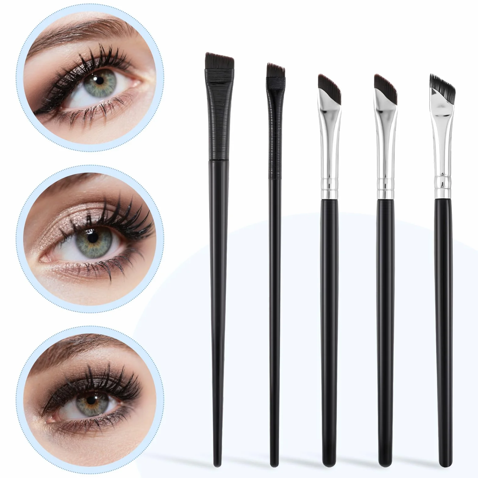 5 cienkich pędzli do eyelinera, profesjonalny, wygięty, miękki, płaski pędzel do makijażu, delikatny, mały pędzel do eyelinera