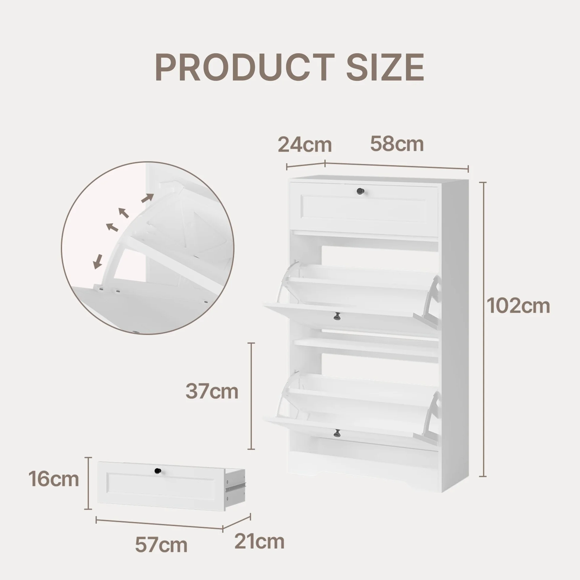 Szafka na buty Xbro 60x24x102 cm biała MDF z szufladą i drzwiami