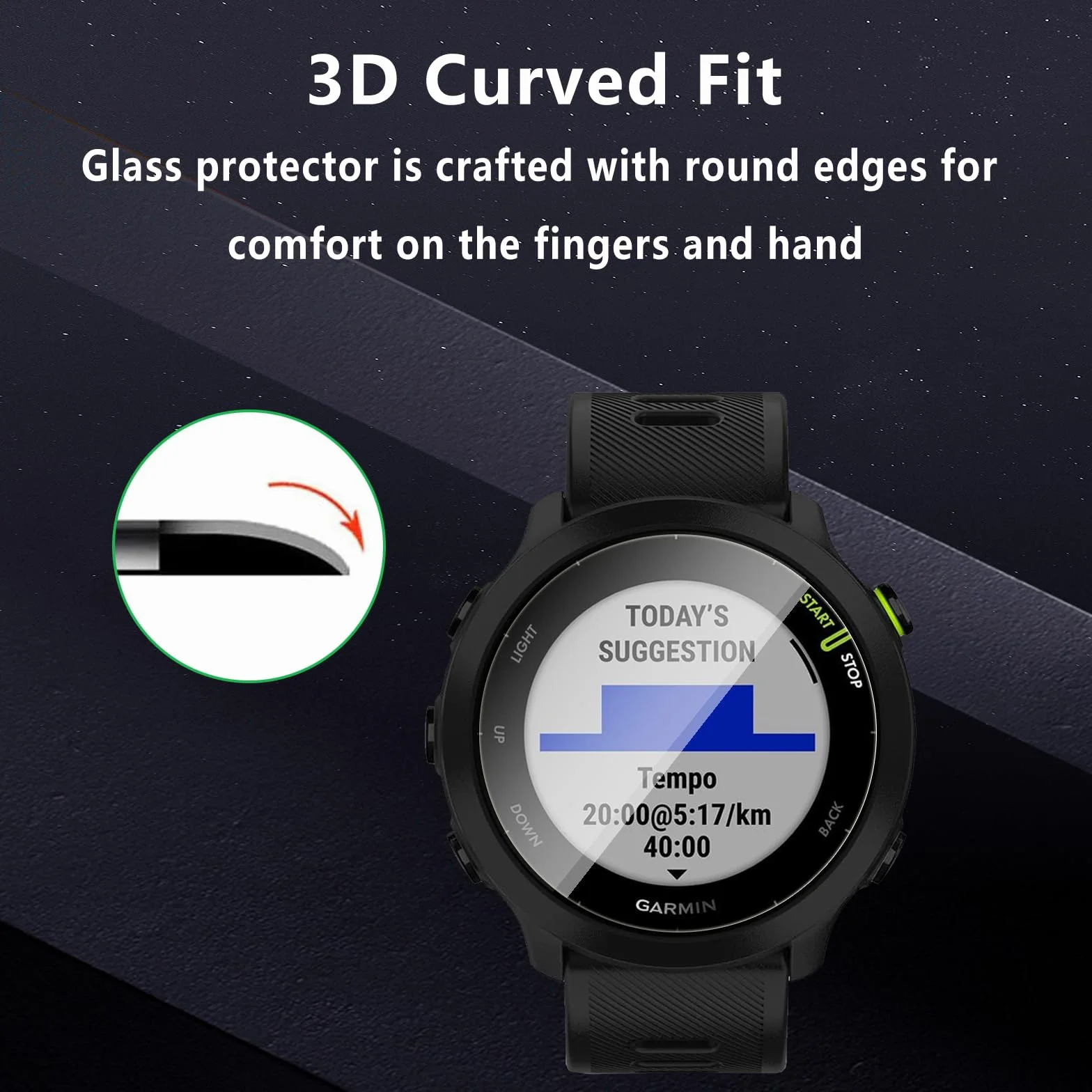 [4 sztuki] Szkło hartowane do Garmin Forerunner 55 GPS 42 mm, folia ochronna ekranu 10H, odporna na zarysowania, HD, bardzo odporna na wstrząsy osłona ekranu
