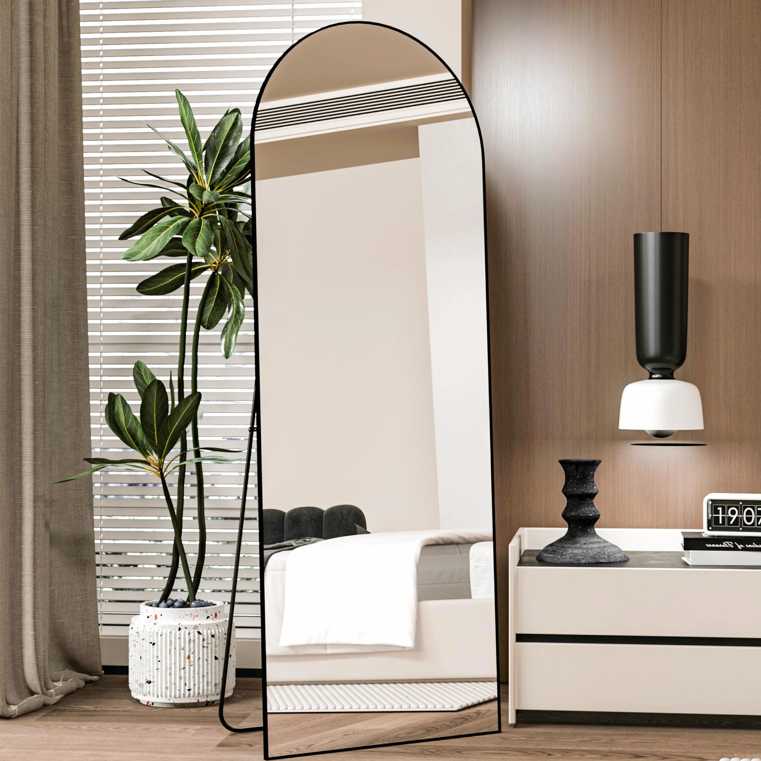 Łukowe lustro podłogowe 162 x 52 cm rama ze stopu aluminium stojące na całe ciało czarne