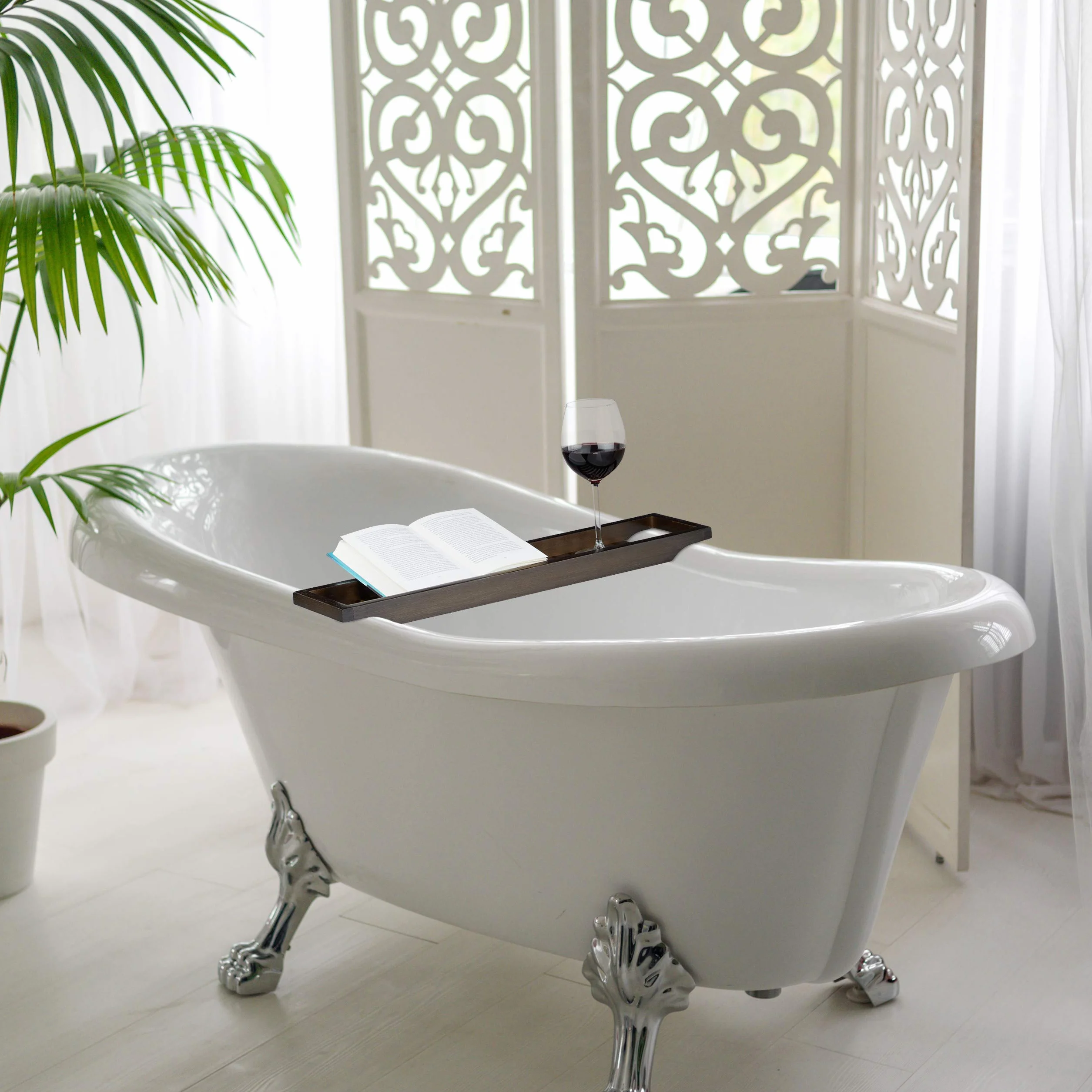Relaxdays Bambusowa półka na wannę 70 cm deska do zawieszenia ciemnobrązowa