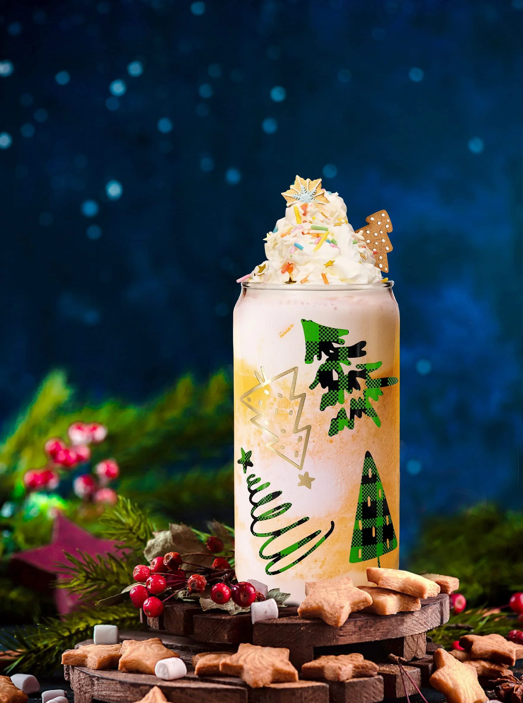 Kubki świąteczne, 500 ml, świąteczne szklanki do mrożonej kawy z pokrywkami i słomkami, biały słoń, prezenty dla dorosłych, kolorowe choinka, łoś, szklanki, prezenty dla nauczycieli, dla kobiet i