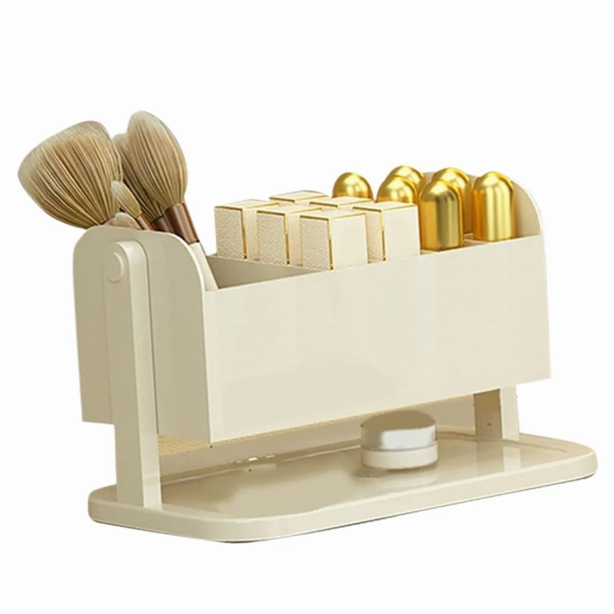 Organizer do Makijażu Elegancki Stojak Na Szminki, Wiele Przegródek, Organizer Kosmetyczny, Pędzle Do Makijażu, Kolczyki Pojemnik na Kosmetyki(Beige)