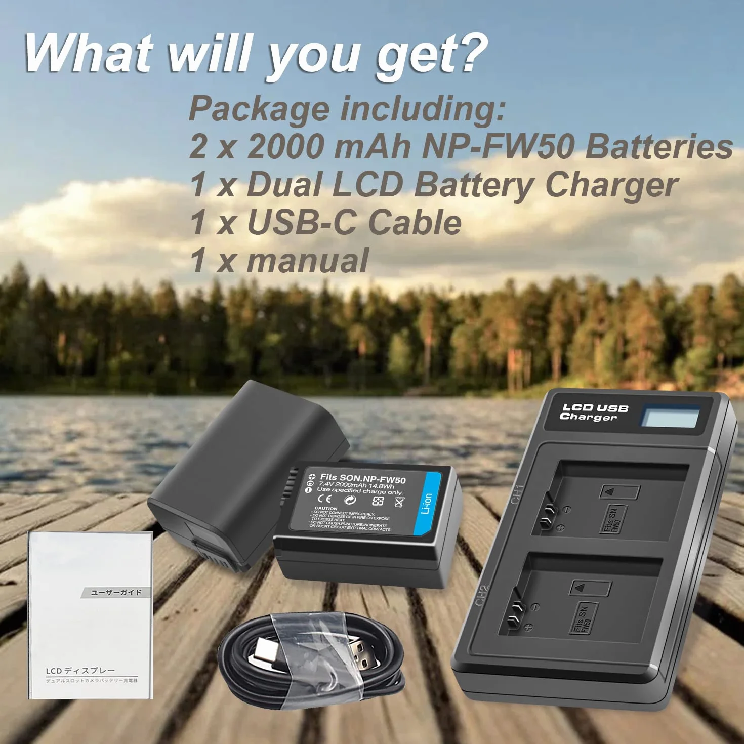 Wymienna bateria NP-FW50 2000 mAh z podwójnym wyświetlaczem LED do aparatów Sony Alpha A6500, A6400, A6300, A6000, A7, A7II, A7R, A7RII, A7S, A7SII, A7S2 NEX-3/5/7 Series