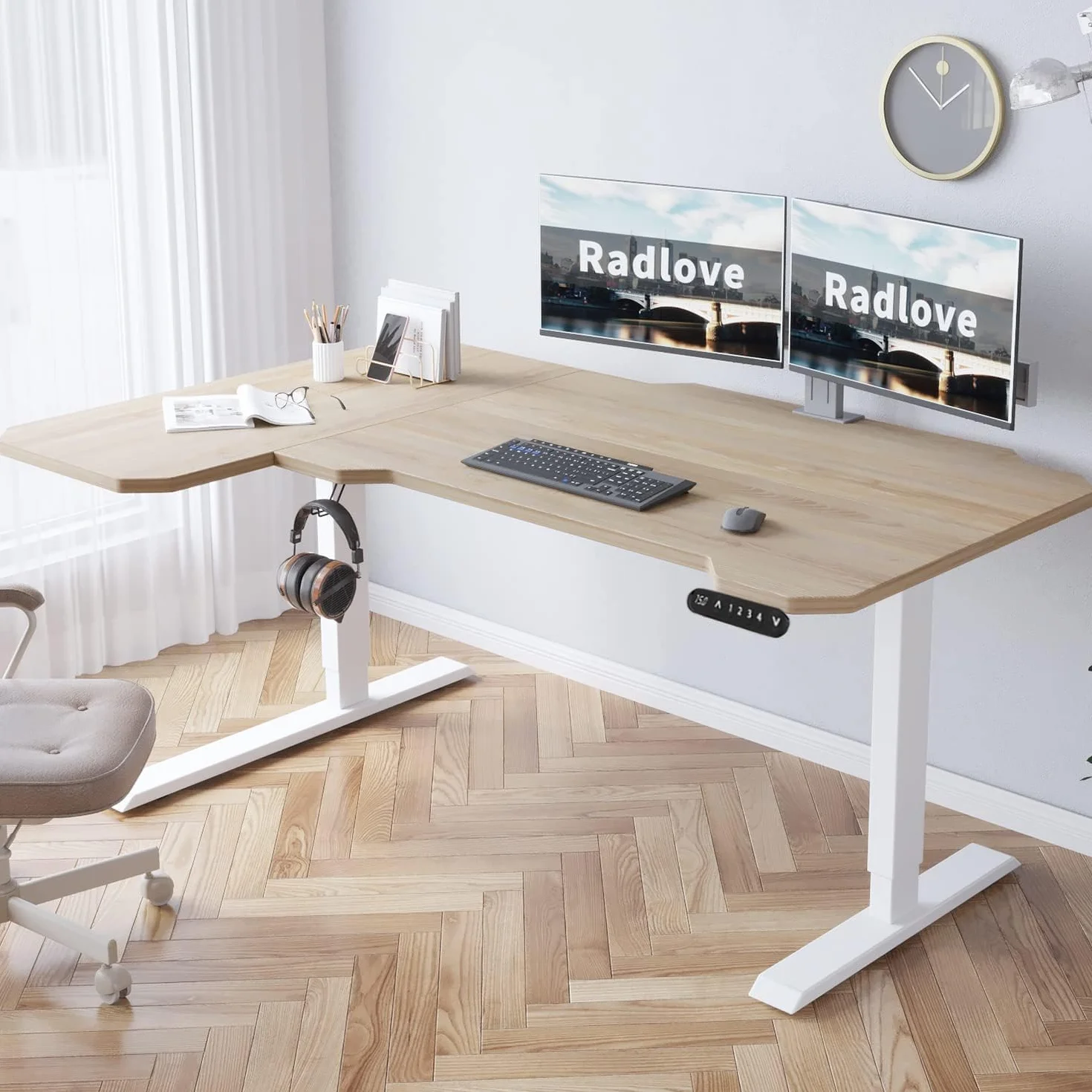 Radlove Elektryczne biurko narożne z regulacją wysokości L, 78 x 150 cm, dąb