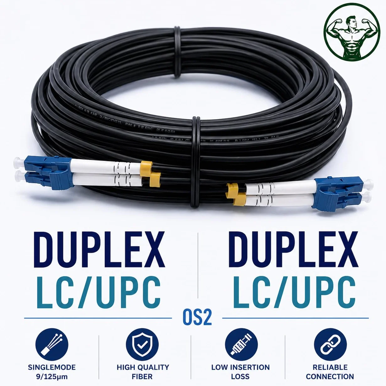 Elfcam® - Stalowy kabel światłowodowy ekranowany na zewnątrz i wewnątrz LC/UPC do LC/UPC OS2 Duplex Pojedynczy 9/125μm LSZH, czarny (100M)