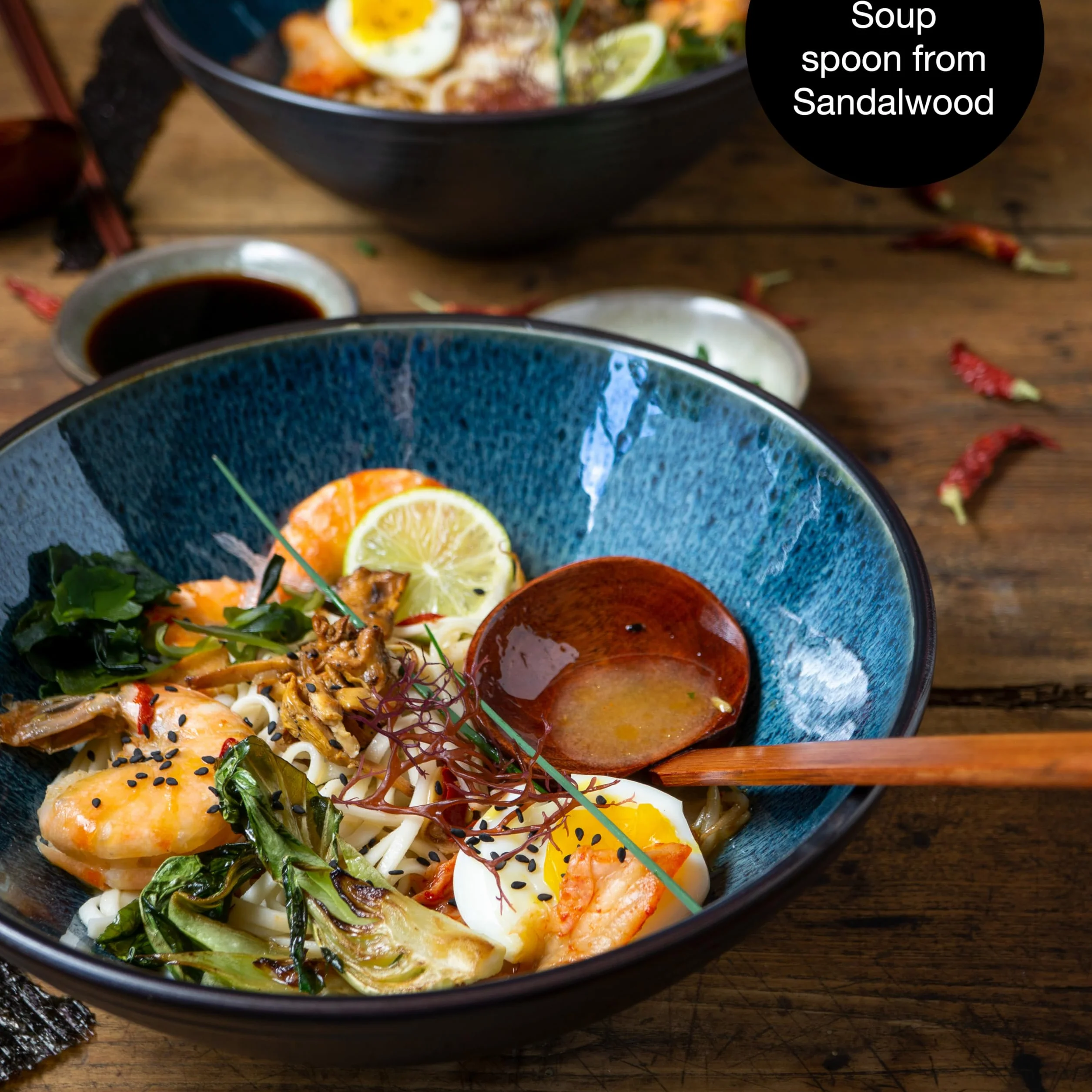 Moritz & Moritz SOLID Ceramiczna Miska Ramen 800-1300 ml Ø 24 cm Niebieski Zestaw dla 2 Osób z Pałeczkami i Łyżeczką