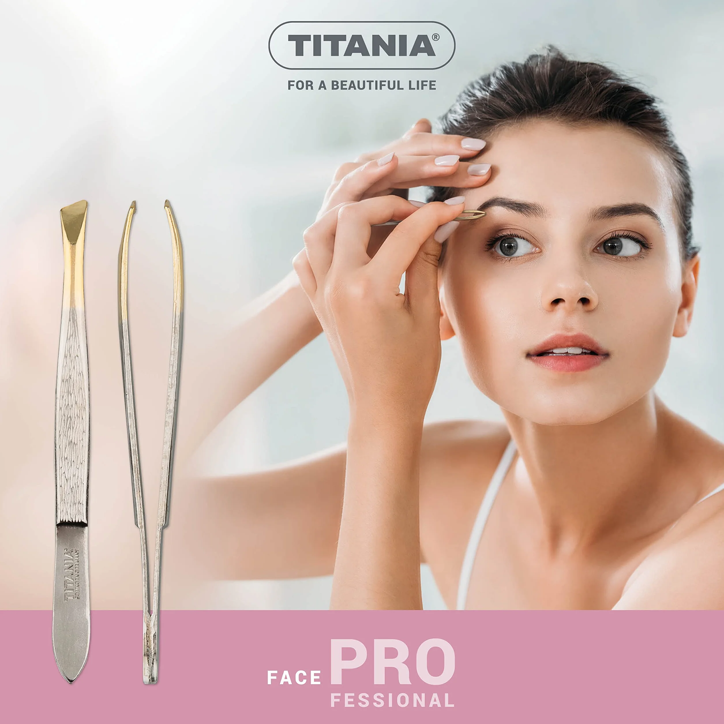 TITANIA Pęseta z Solingen (8 cm) • Made in Germany • Pęseta do brwi do wyrywania • Ścięta końcówka do precyzyjnego chwytania • pozłacana końcówka