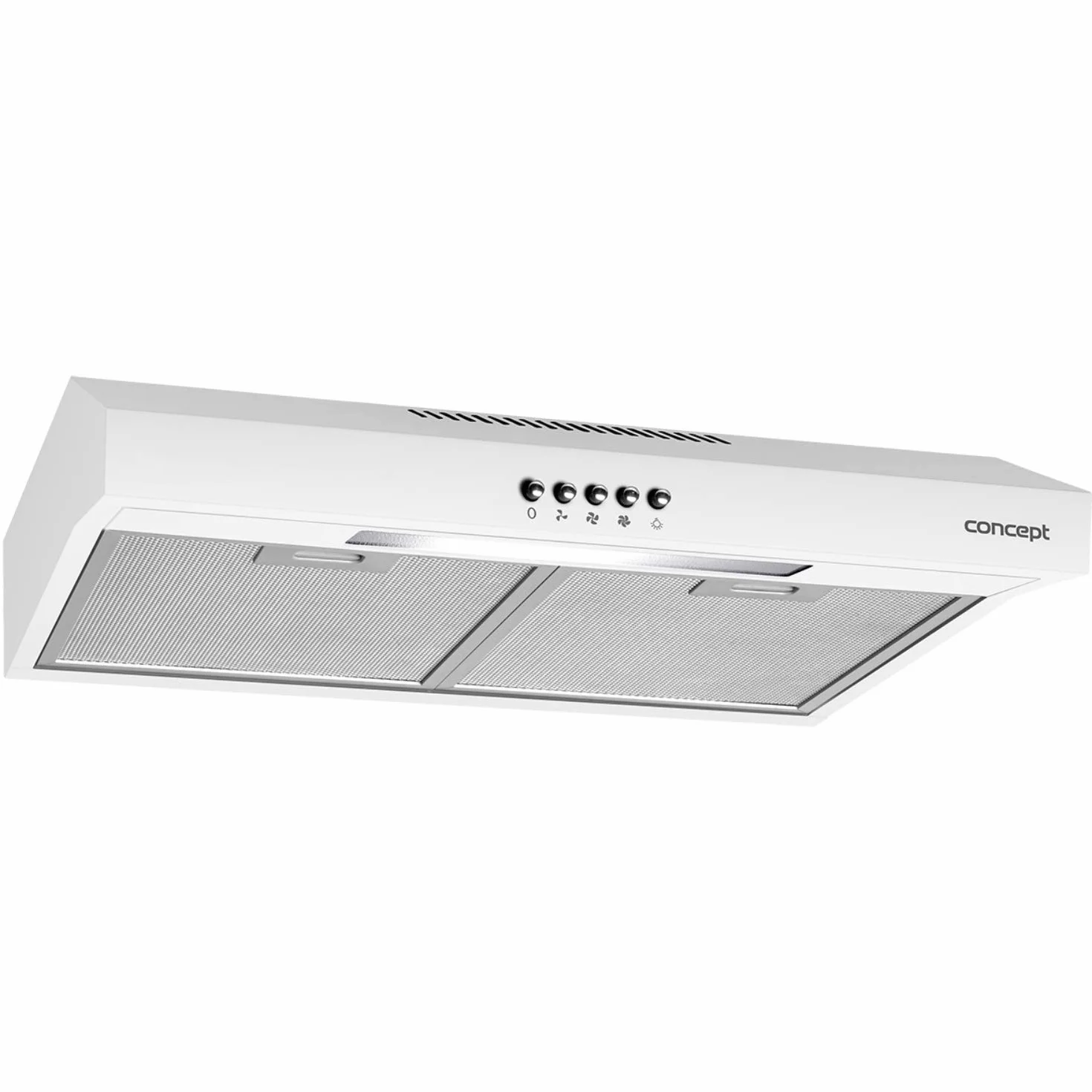 Concept OPP1250 okap kuchenny 50 cm z oświetleniem LED i 3 poziomami mocy 135 m³/h 65 W funkcja powietrza wylotowego/obiegowego 60 dB 82 mm Slim (biały)