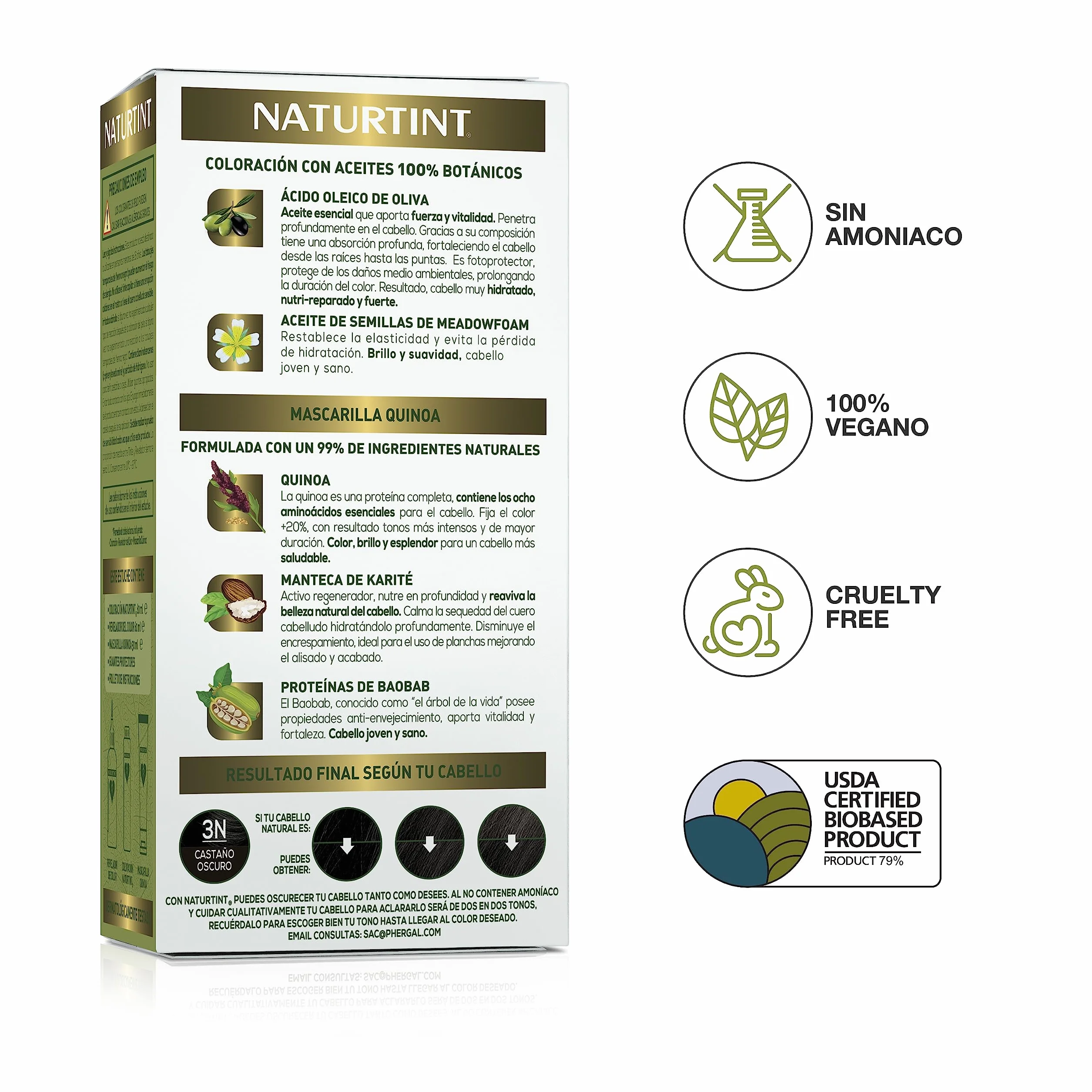 Naturtint Biobased | farba do włosów bez amoniaku | 3N kasztanowy brąz ciemny | wysoka zawartość naturalnych składników | 3 sztuki w opakowaniu | 510 ml