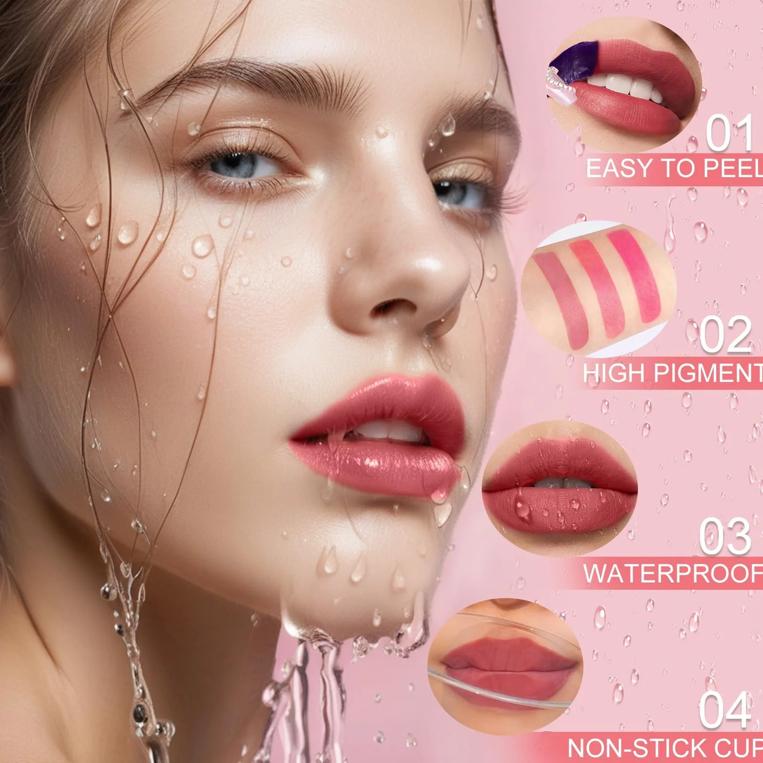 Prreal Zestaw 3 szt. peel off Lip Liner Stainstain, matowe wykończenie konturówki do ust, wodoodporny, długotrwały, nieprzywierający