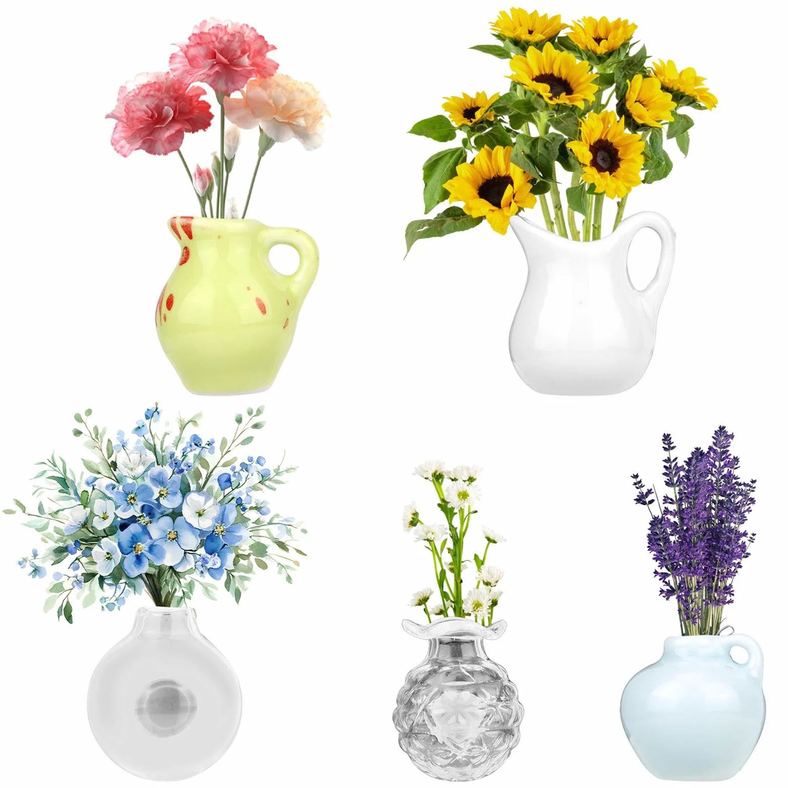 Magnesy na Lodówkę Ceramiczne Roślinne 3D 5 Sztuk Dekoracja