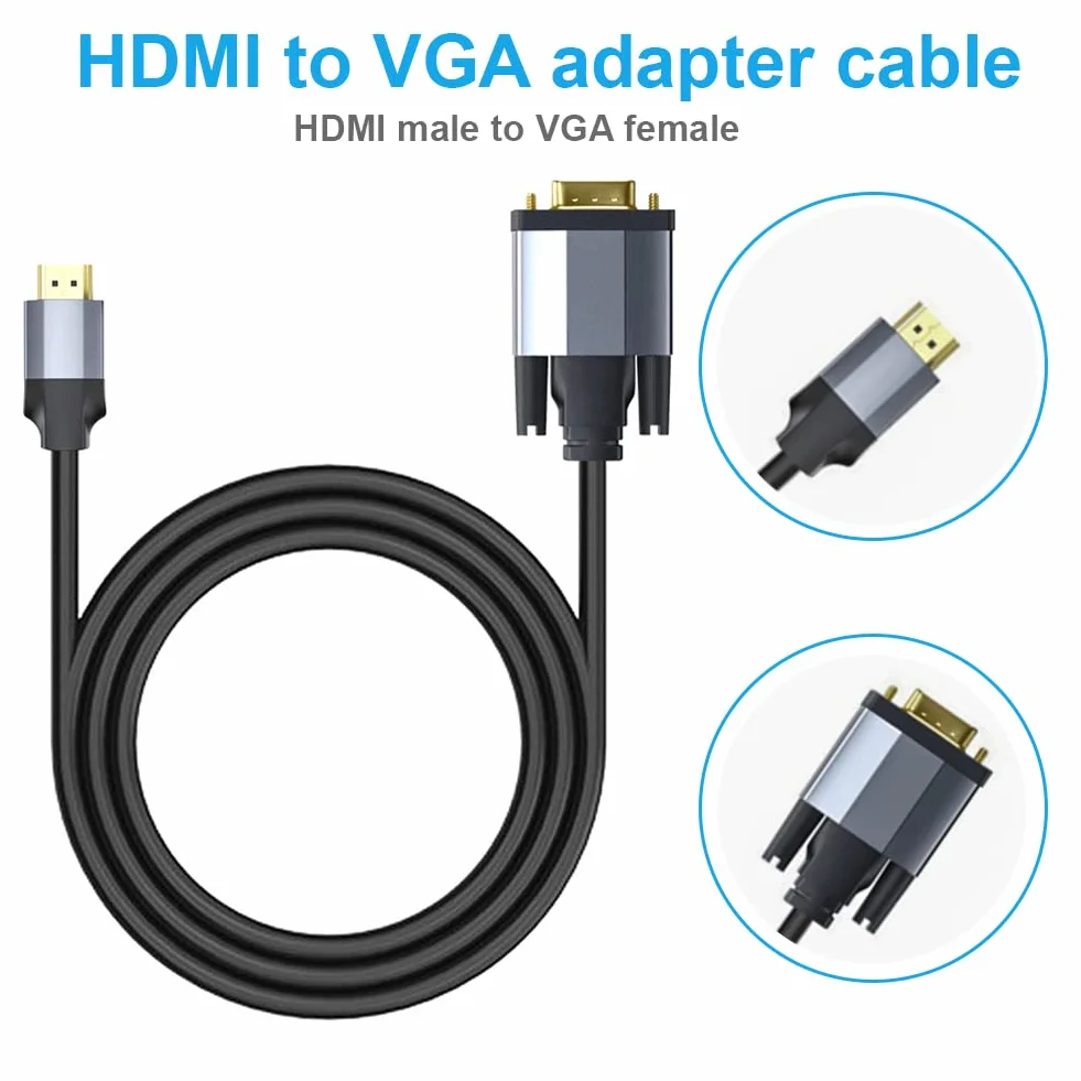 Kabel HDMI do VGA 1080p Full HD, wtyczka HDMI do wtyczki VGA, kompatybilny z komputerem stacjonarnym, laptopem, monitorem HDTV, Raspberry Pi Xbox TV