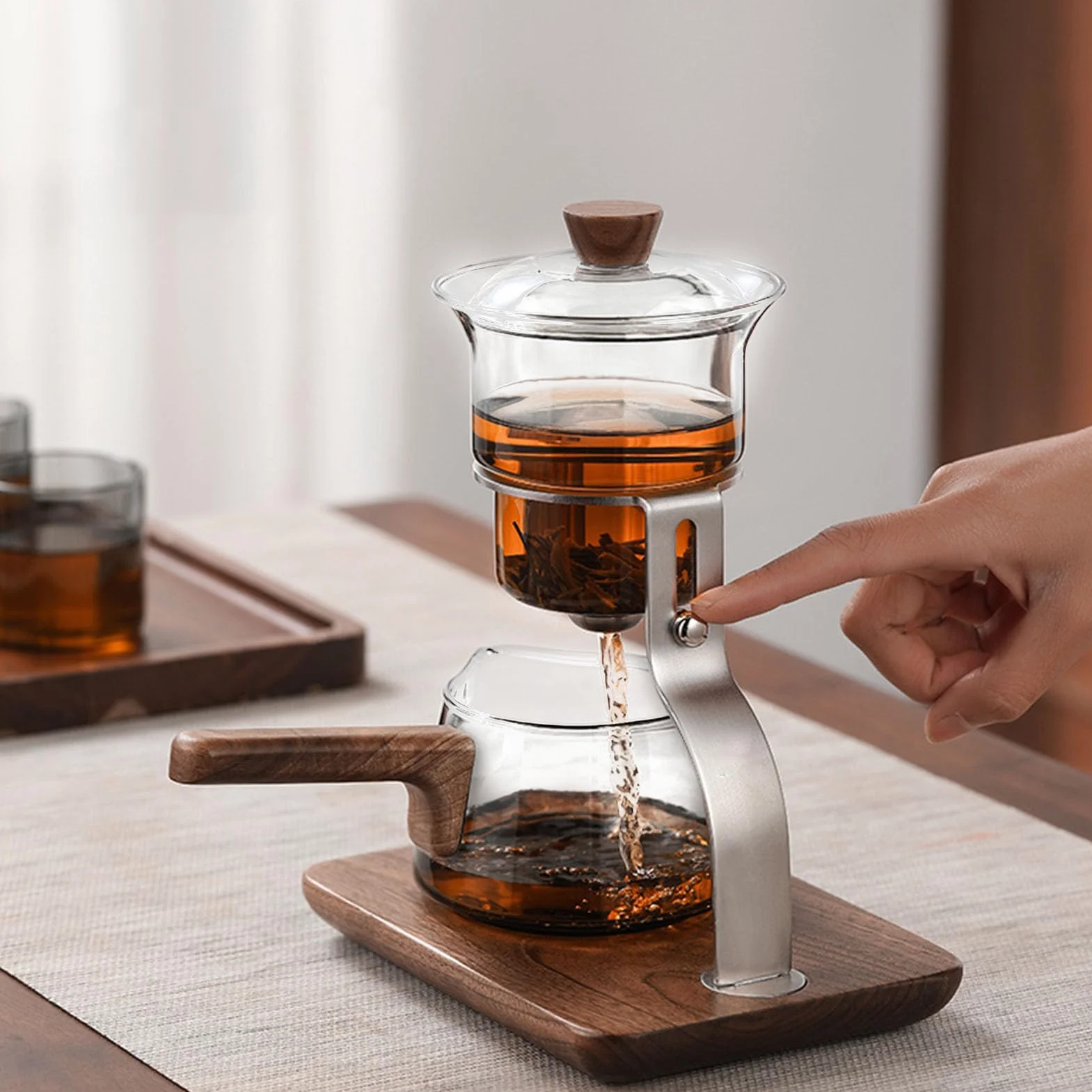 Szklany Zestaw do Herbaty Automatyczny 350 Ml Obrotowy Dzbanek Magnetyczny