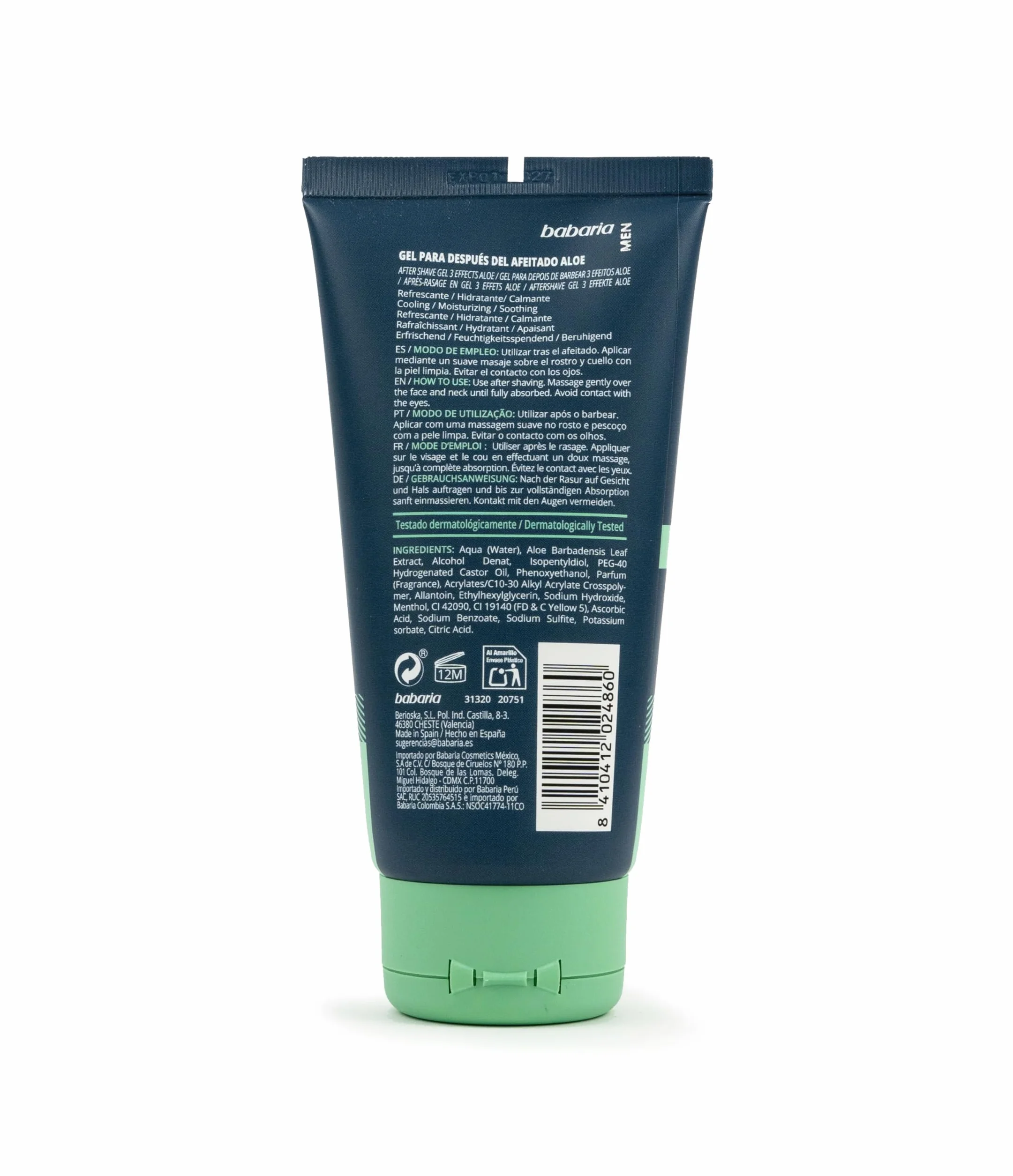 Babaria - After Shave Gel, Gel Después del Afeitado, Refrescante, Hidratante y Calmante, Contiene Aloe, Apto para Todo Tipo de Pieles, Hombre, Vegano - 150 ml