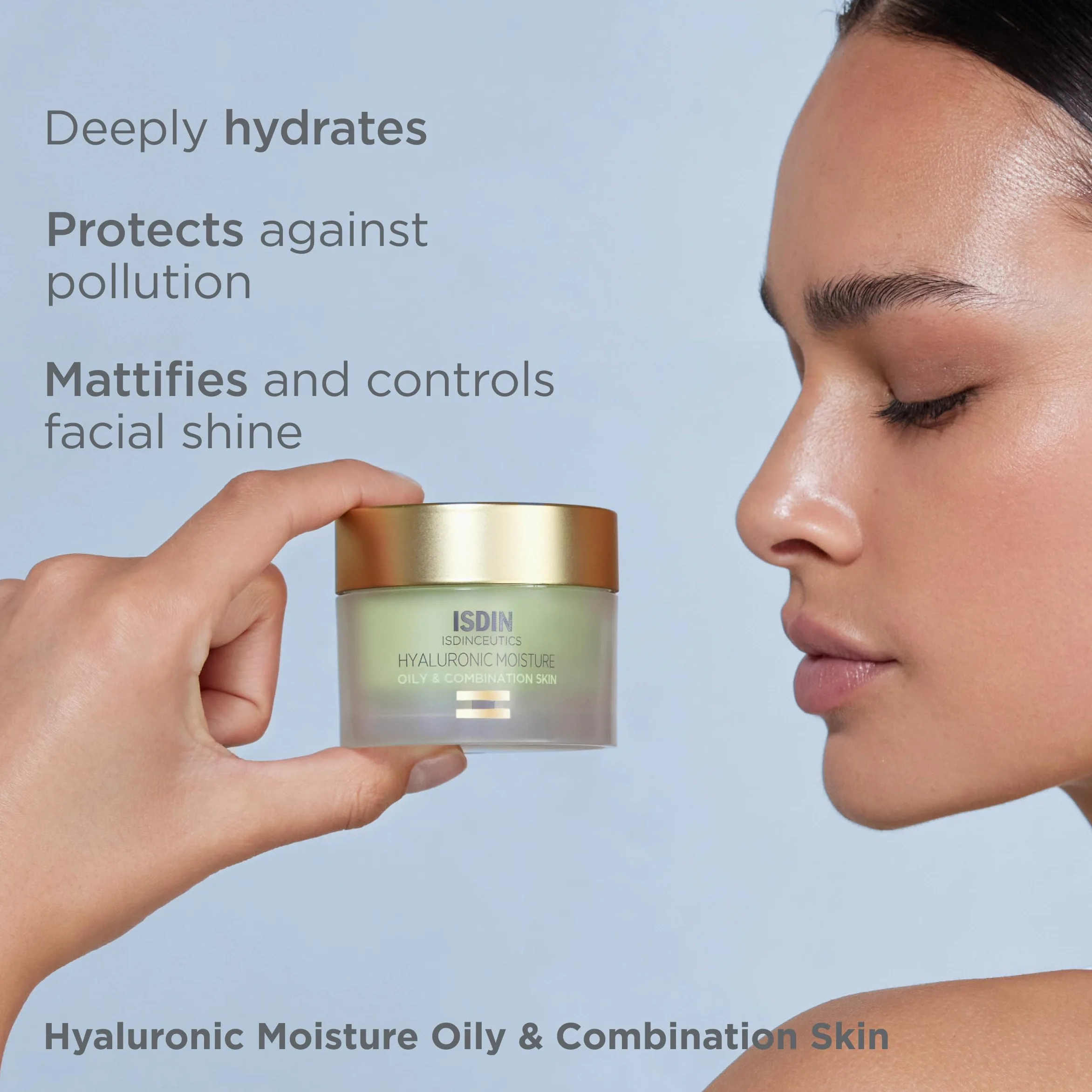 ISDIN ISDINCEUTICS Hyaluronic Moisture Oily and Combination Skin, lekki, nawilżający krem do twarzy z kwasem hialuronowym, specjalnie do skóry tłustej i mieszanej, 50 g