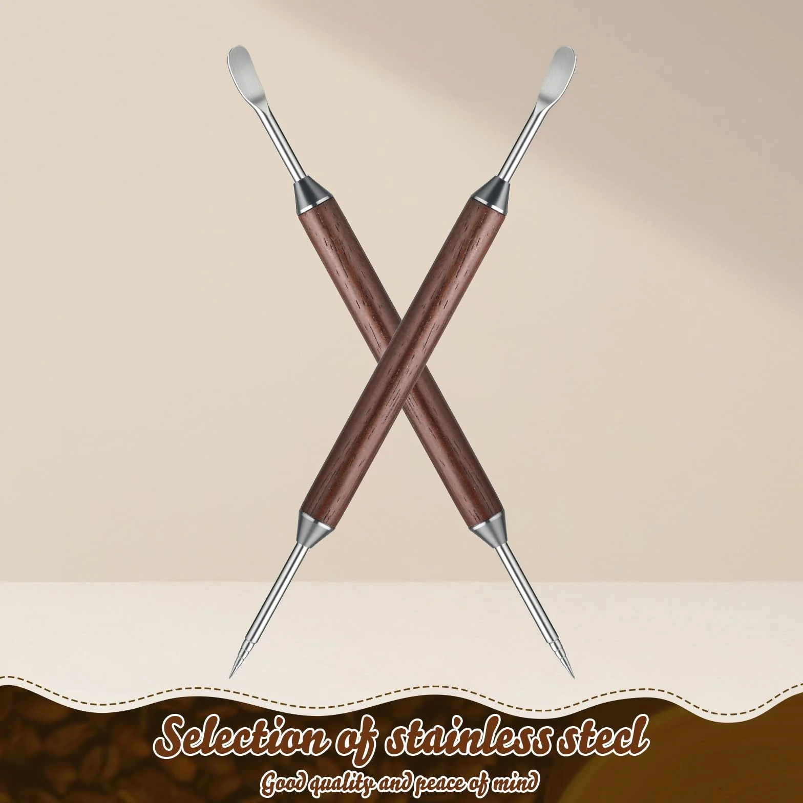 Pisaki do kawy Latte Art Pen ze stali nierdzewnej dwustronny z uchwytem palisandru