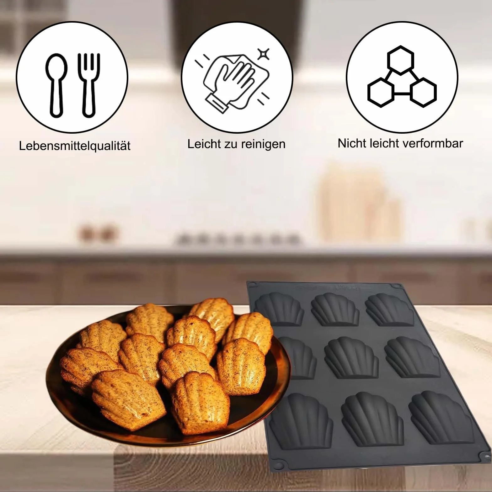 Silikonowe formy do pieczenia Madeleine 2 sztuki 9 pustych przestrzeni