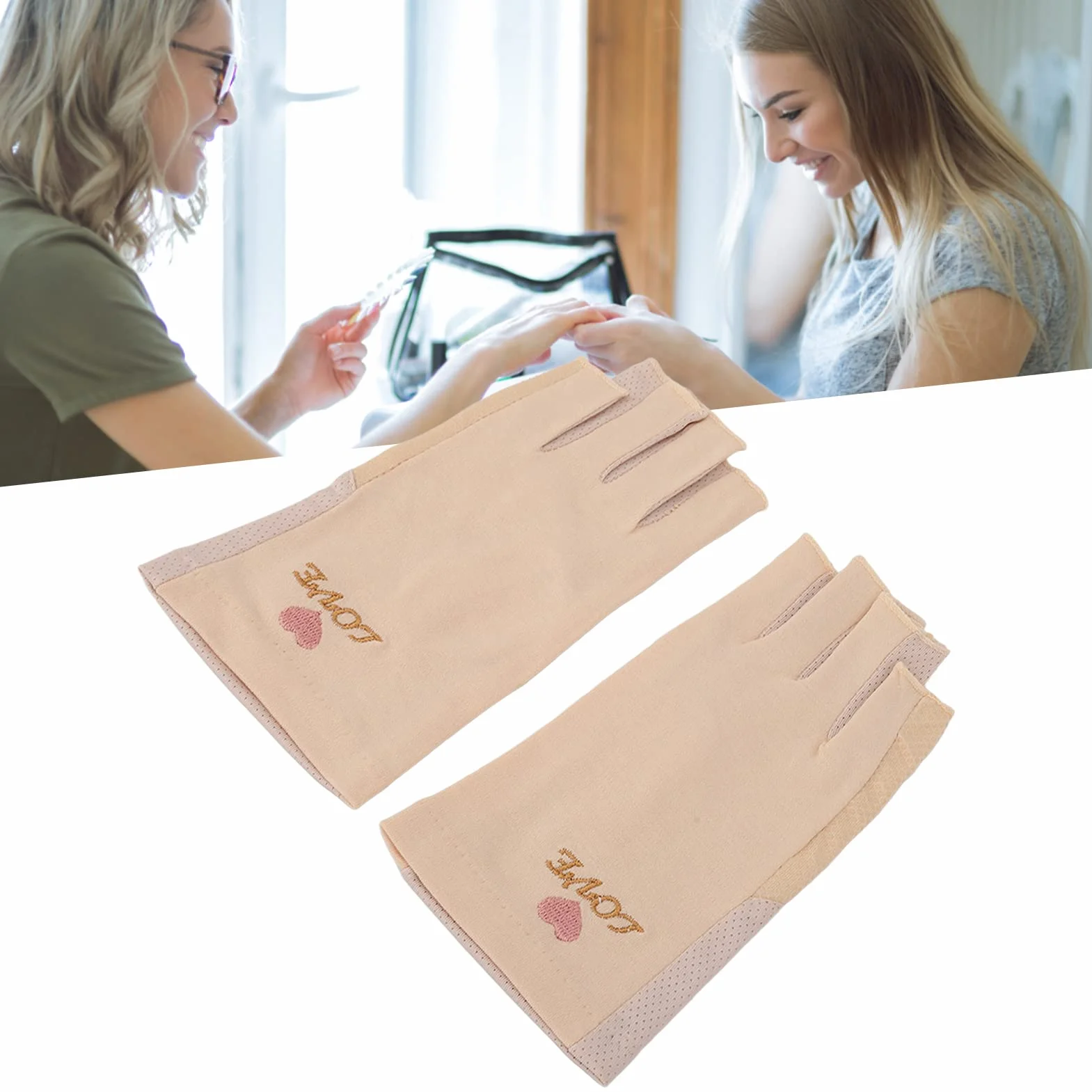 Generic Rękawiczki Ochronne UV, Rękawiczki do Manicure Bez Palców z Filtrem UPF50+ do Suszarki z lampą UV Oddychające Włókno Bawełniane Elastyczne Rękawice Chroniące Przed Promieniami (Jasny zółty)