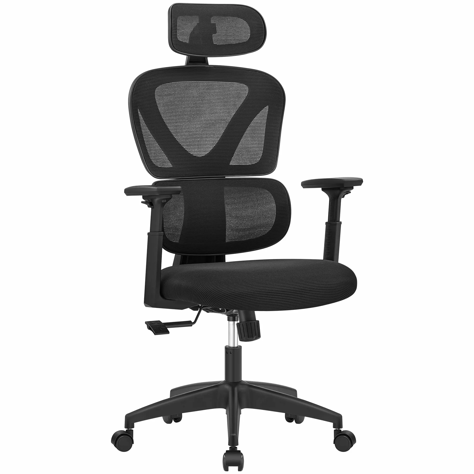 SONGMICS Krzesło biurowe, krzesło biurowe, ergonomiczne krzesło obrotowe, krzesło komputerowe, pokrycie siatkowe, oparcie regulowane w 4 stopniach, nośność do 120 kg, czarny OBN064B01