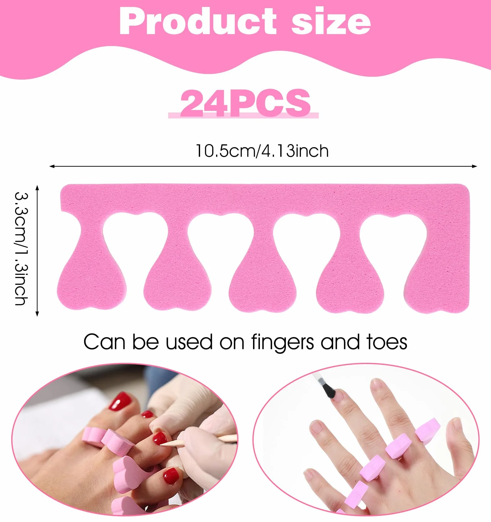 24 sztuki separatorów palców, lakier do paznokci, miękka pianka, separatory palców, antypoślizgowe podkładki dystansowe do manicure, komfortowe, różowe