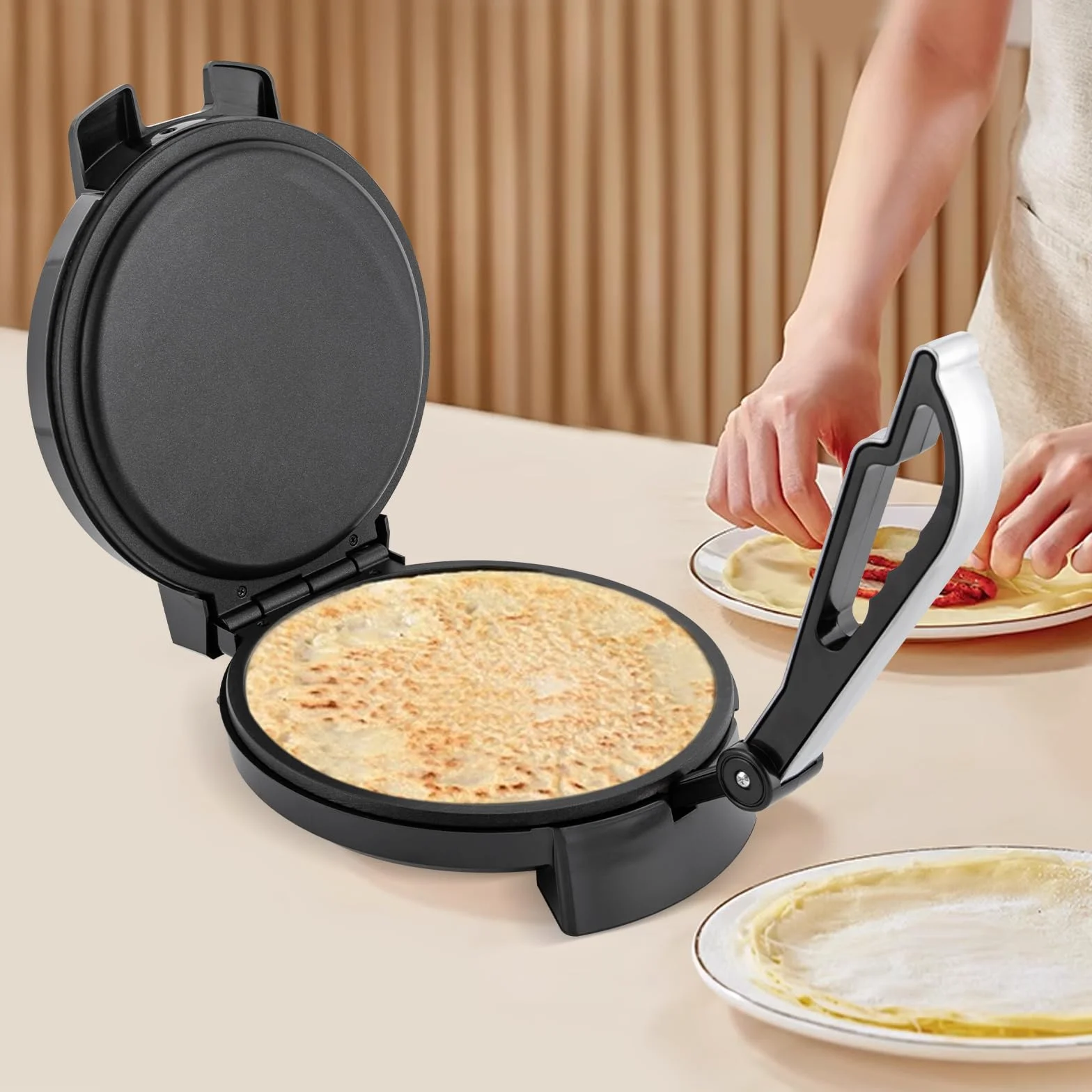 Roti Maker 1200 W elektryczny dwustronne ogrzewanie prasa do mąki kukurydzianej powłoka nieprzywierająca regulacja temperatury 53 x 18 cm