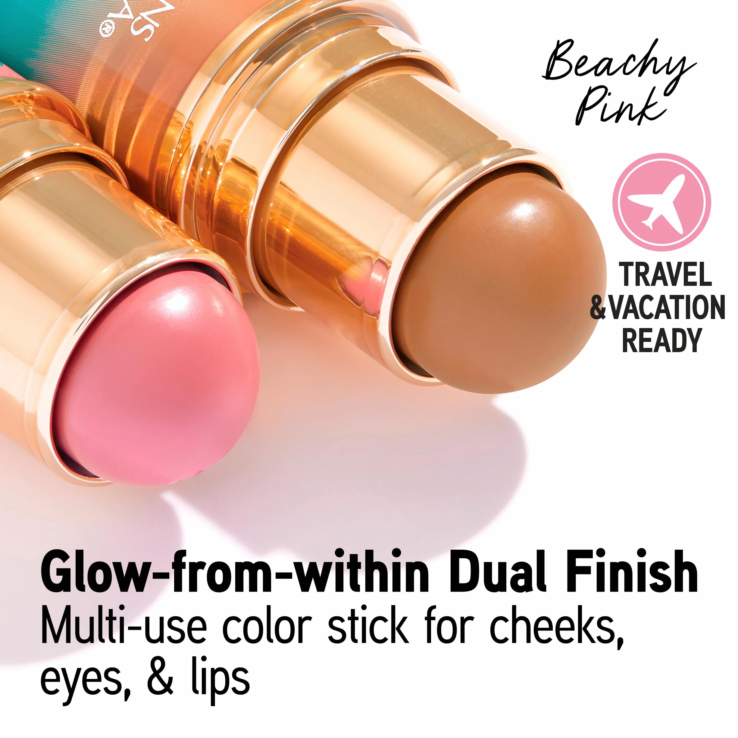 Physicians Formula Butter Glow & Go, Dual-Ended Multiuse Makeup Stick for Cheeks, Eyes and Lips, Complementary Shades for Bronzing, Contouring and Blush, Beachy Pink