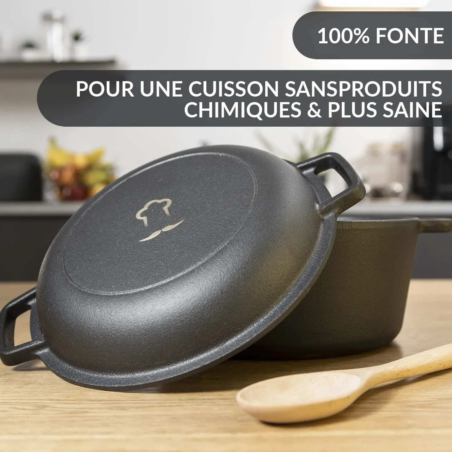 Chefarone Garnek Żeliwny 26 cm 4,6 l z Koszykiem do Wyrastania i Szpatułką