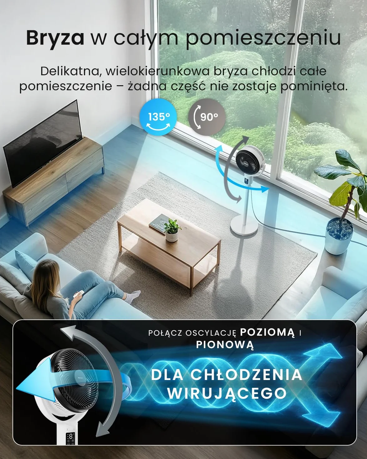 Pro Breeze AirFlo 111 cm wentylator stojący hybrydowy cichy 29 dB LED aplikacja pilot