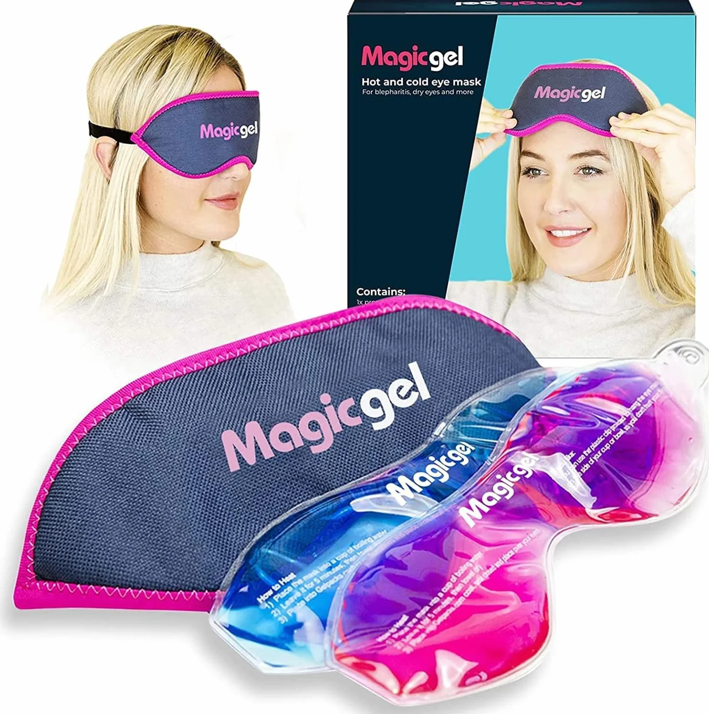 Magic Gel Podgrzewana maska na oczy – chłodząca maska na oczy szybka ulga + chłodzący kompres na twarz – maski na lód na twarz idealne do kojących oczu długotrwały komfort i wszechstronne leczenie