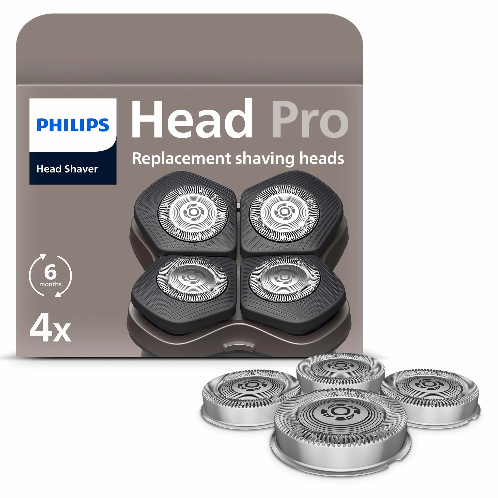 Oryginalne wymienne głowice do golarki Philips – kompatybilne z golarkami Philips Head Shaver Pro HS5980, HS7980 i HS9980, samoostrzące się ostrza ComfortCut, delikatne dla skóry, 4 sztuki, HS740/15