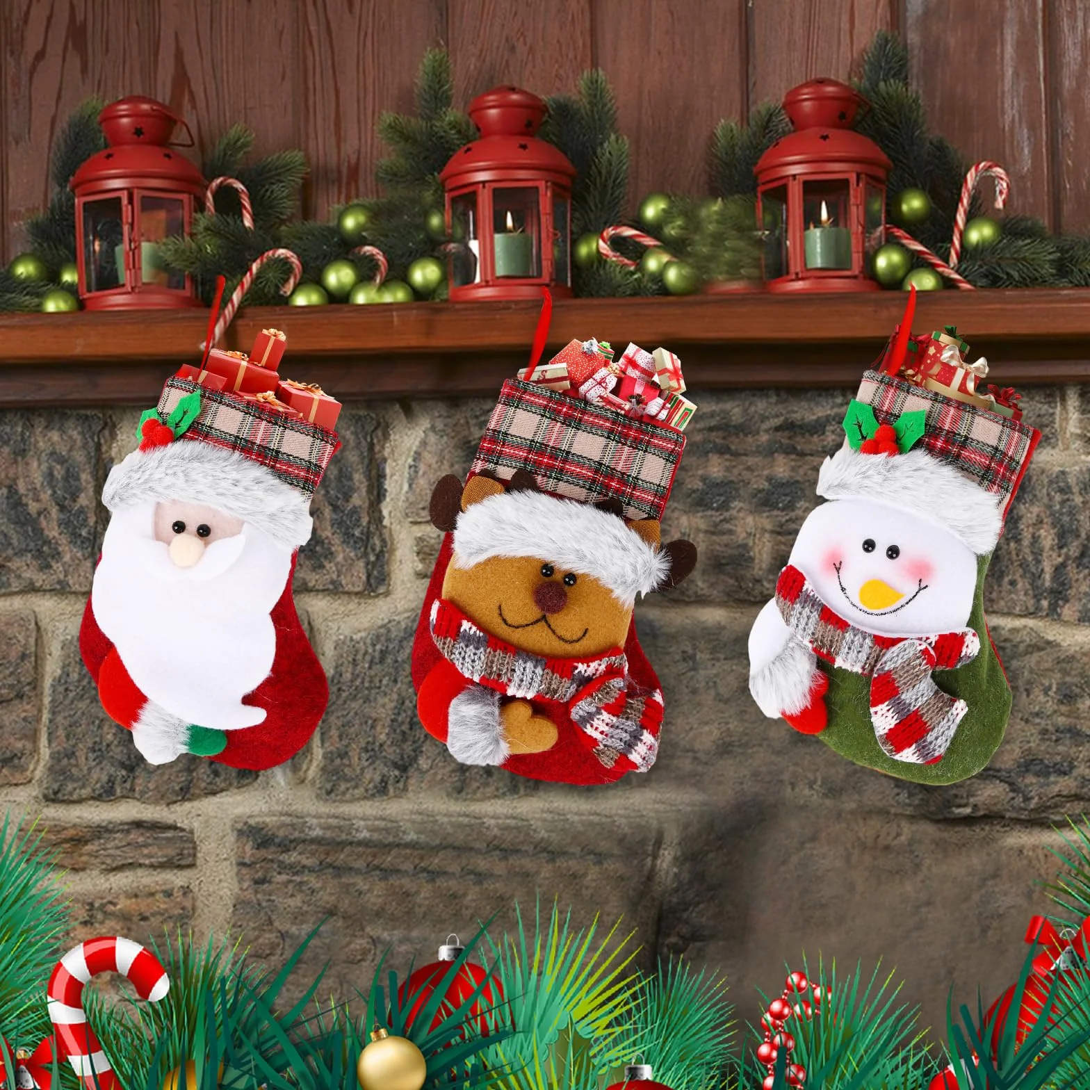 TSLBW Boże Narodzenie skarpetki Santa Claus zestaw 3 skarpety wiszące kominek skarpety Santa Claus wypełnić wiszące skarpetki do kominka świąteczna dekoracja choinki