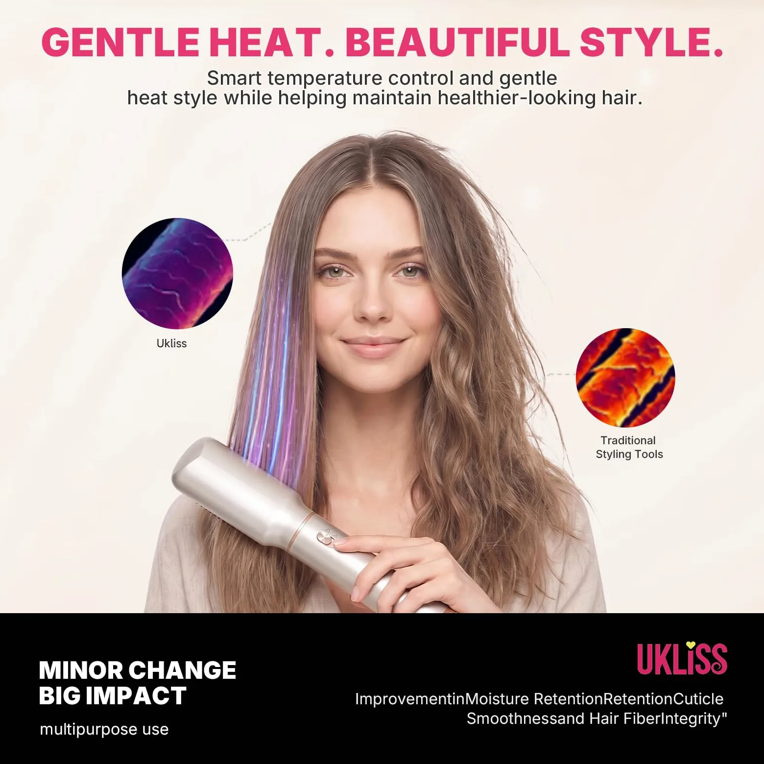 UKLISS Hairstyler 5 w 1 Air Styler, zestaw do stylizacji włosów, 1000 W, okrągła suszarka do włosów, lokówka, szczotka z ciepłym powietrzem, szczotka do suszarki, suszarka do włosów, szczotka do