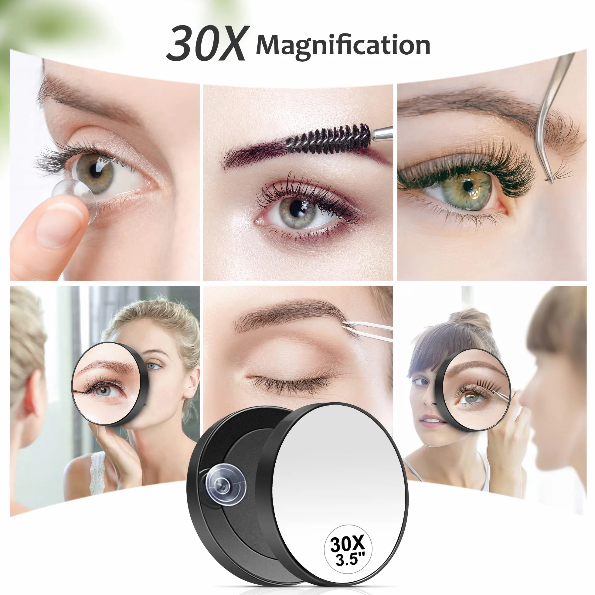 MIYADIVA Lusterko powiększające 30x, małe lusterko podróżne z przyssawką i pęsetą, 8 cm