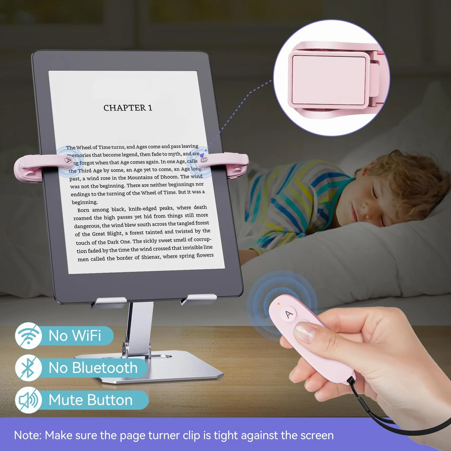 Paletta laterale telecomandata per Kindle Paperwhite Oasis Kobo eReader: scatto remoto per fotocamera, Kindle Clicker paletta laterale per iPhone iPad Android tablet Surface e-book lettura romanzi