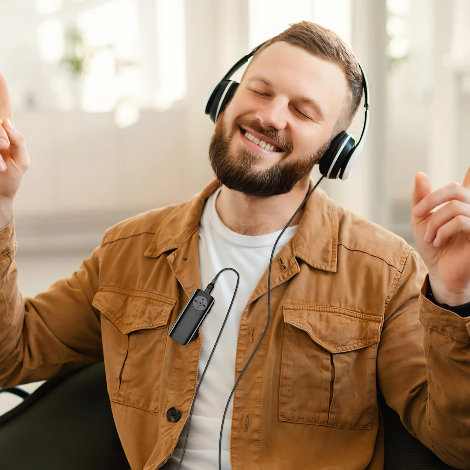 ORIA Nadajnik odbiornika Bluetooth 5.3, 2 w 1, pomocniczy adapter Bluetooth z ekranem wyświetlacza, redukcja szumów, 20 godzin autonomii, samochodowy odbiornik audio Bluetooth, głośniki