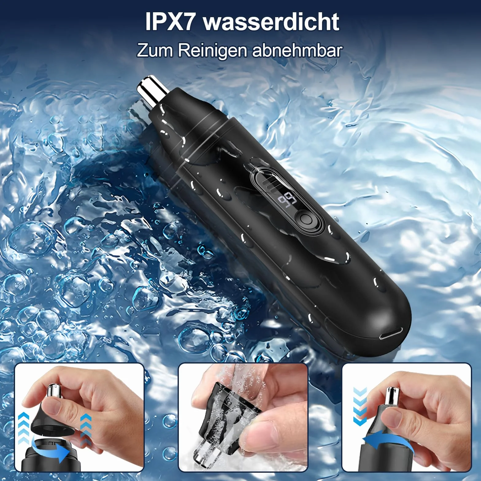 Trymer do włosów w nosie i uszach, akumulatorowa maszynka do strzyżenia włosów w nosie z USB & LCD, depilator do nosa IPX7 usuwa włosy z nosa i uszu, trymer do włosów w nosie dla mężczyzn i kobiet
