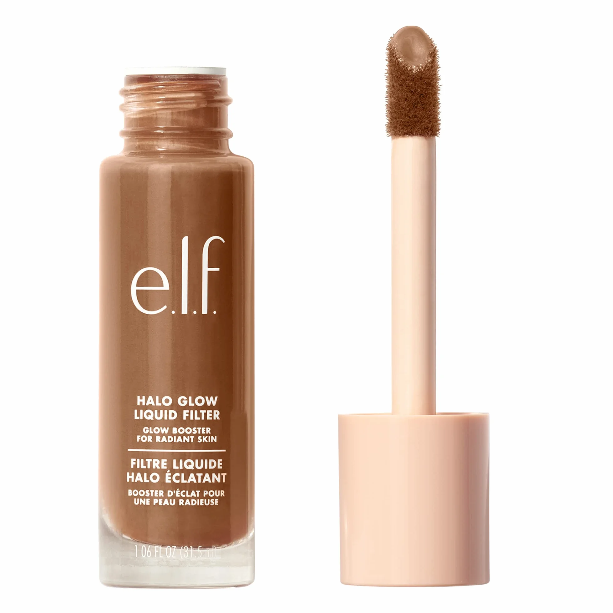e.l.f. Cosmetics Halo Glow Liquid Filter, rozświetlający płyn do promiennej cery, zaparzany kwasem hialuronowym, jasnobrązowy - głęboki