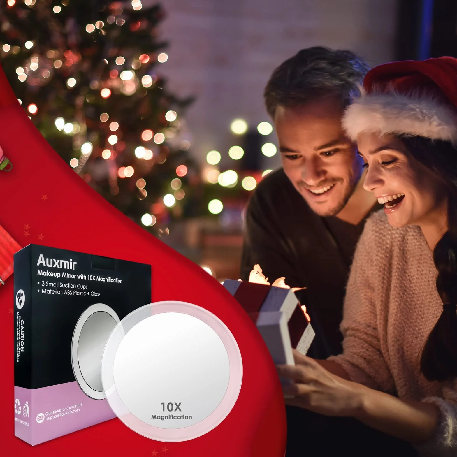 Auxmir Lusterko Powiększające z 3 Przyssawkami, Okrągłe Lusterko do Makijażu z 10-krotnym Powiększeniem, 10 cm, do Domu, do Łazienki, w Podróż, Usuwanie Zaskórników/Niedoskonałości