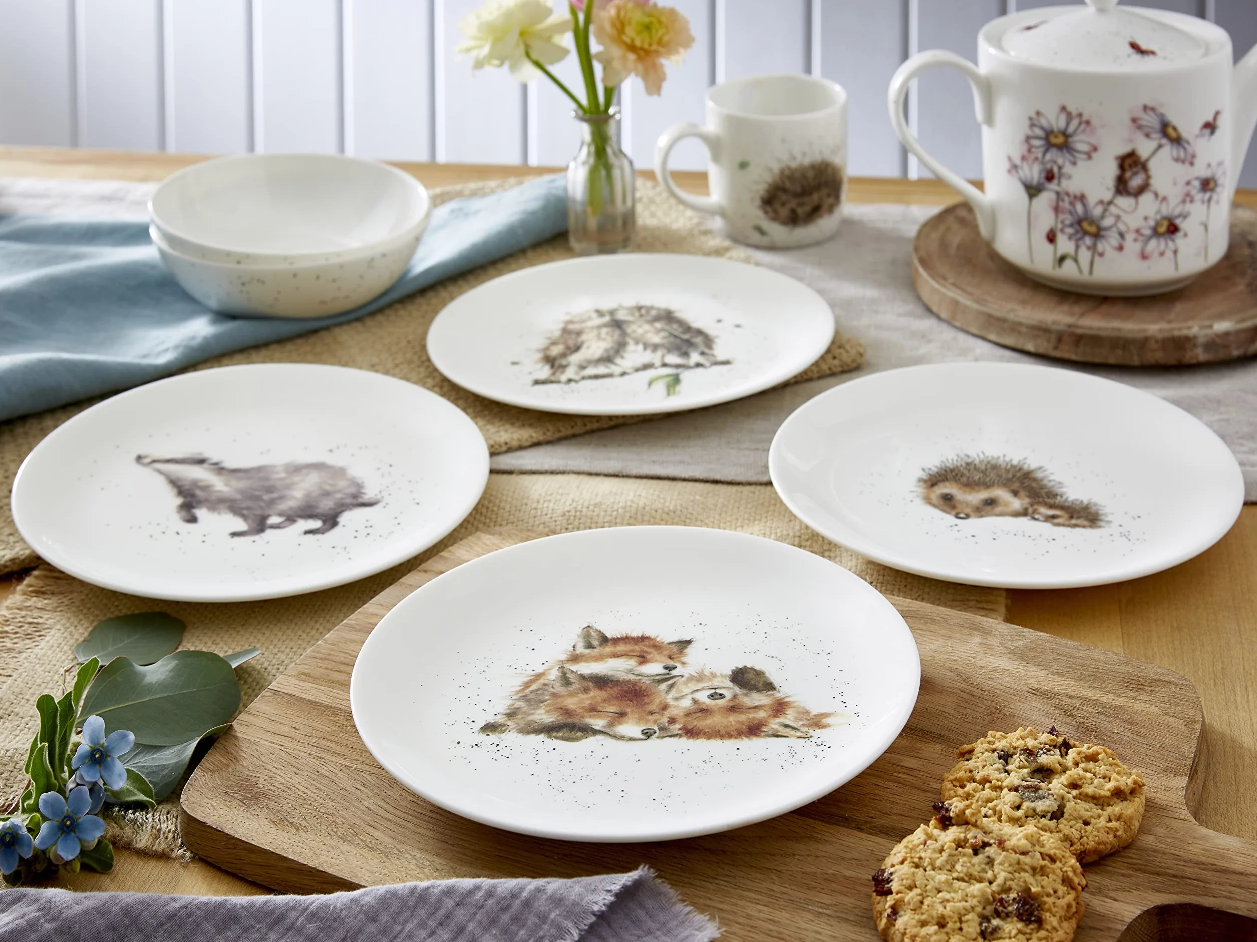 Wrendale Designs Royal Worcester talerz ceramiczny zestaw 4 szt. 20 cm jeż borsuk lis sowa