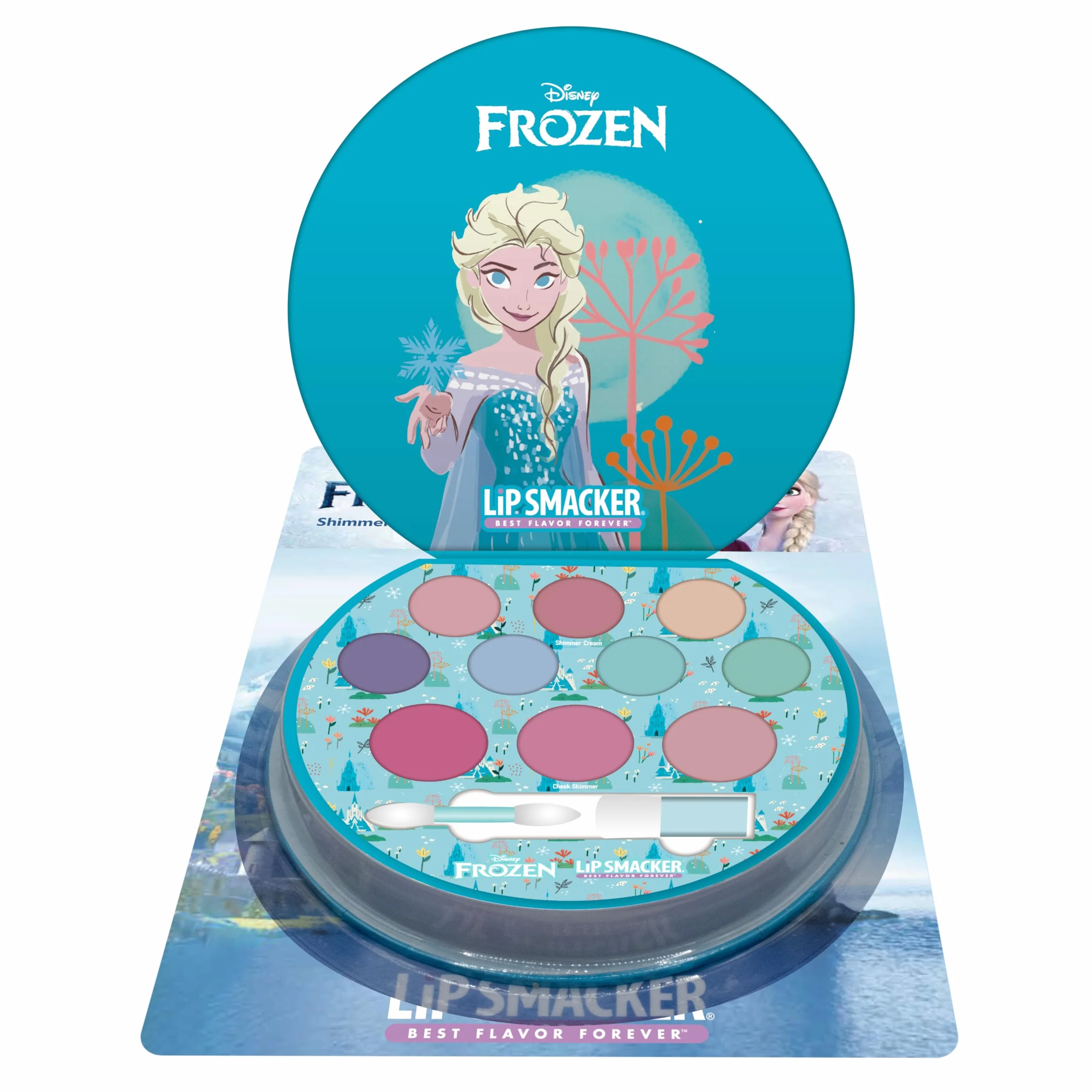 Lip Smacker Kraina Lodu Shimmer Color Palette, 12-Częściowy Zestaw do Makijażu dla Dzieci z Krainą Lodu, w tym Rozświetlające Kremy, Róż i Pędzle do Makijażu, Zestaw Prezentowy z Krainą Lodu