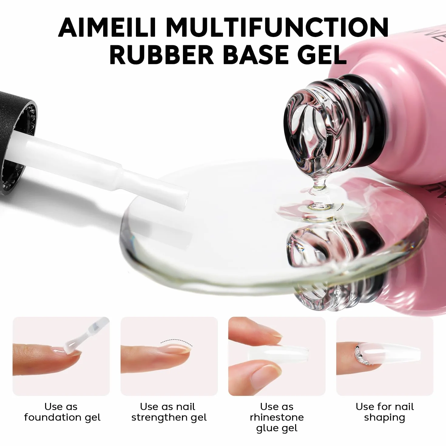 AIMEILI Top Coat No Wipe i 5 w 1 gumowy żel bazowy do paznokci, 2 x 10 ml